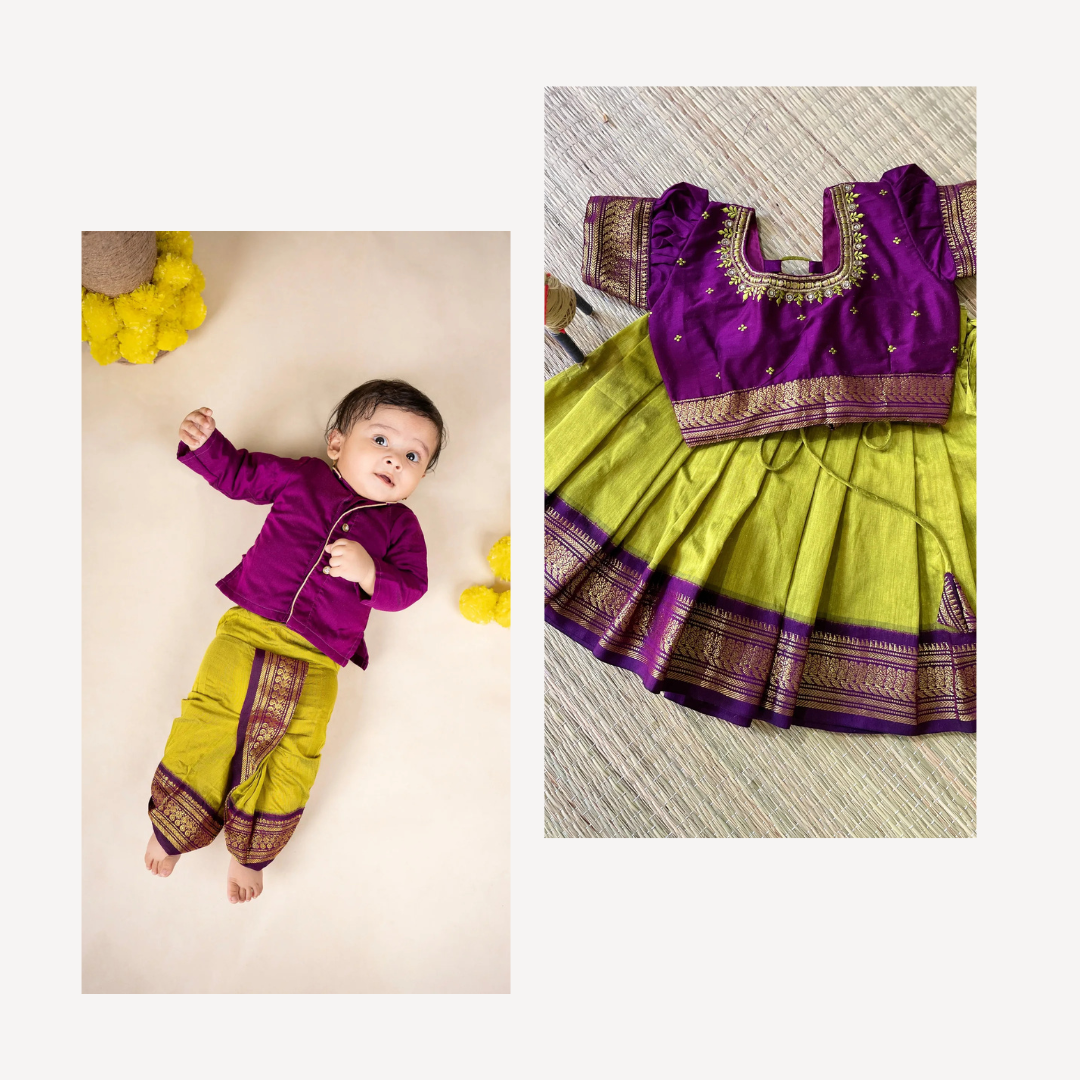 Wine and green sibling combo (Top Seller) - ethnic wear for bro and sis twinning set
