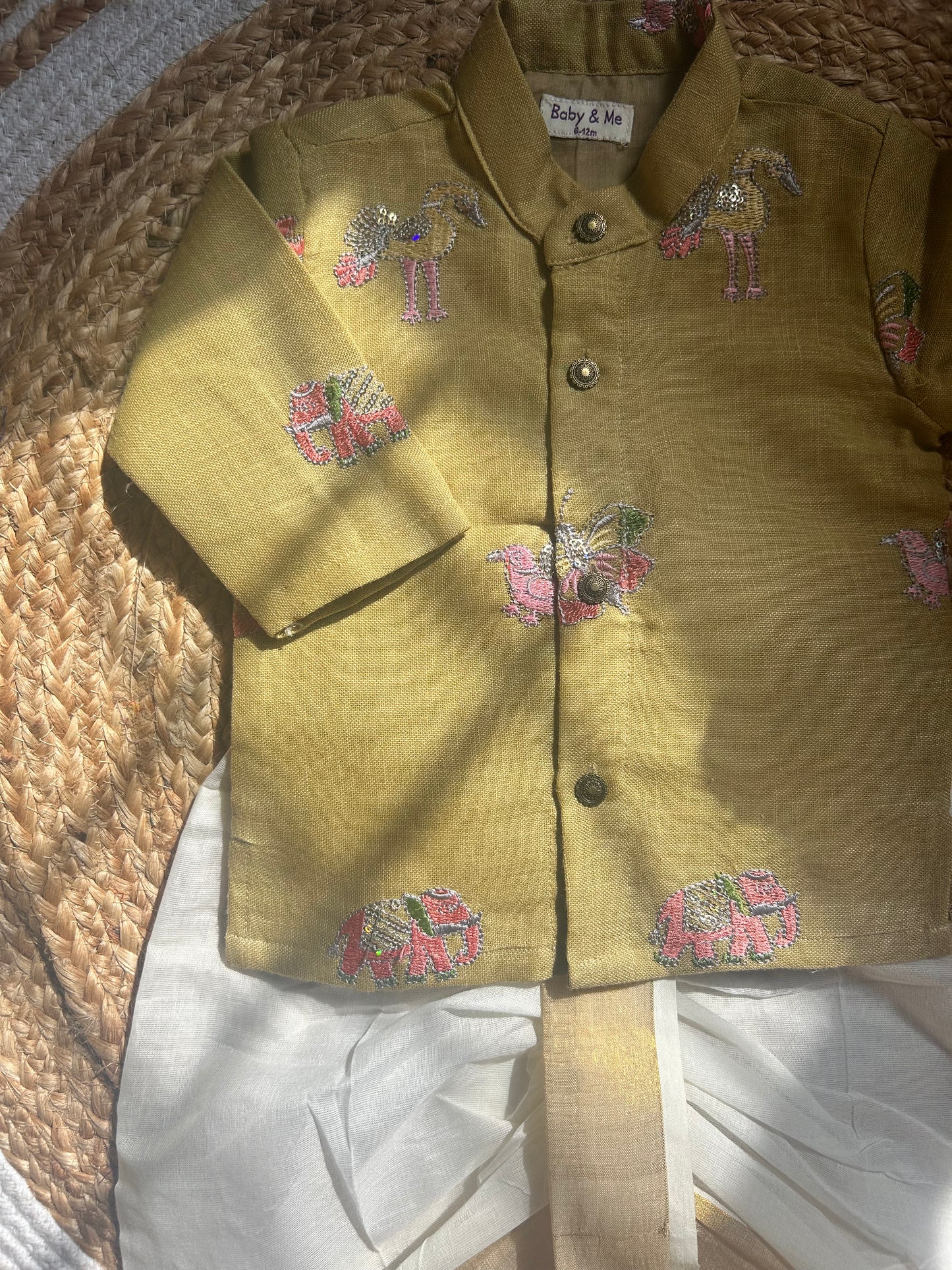 Pure Linen Pastel Yellow and Cream handloom cotton Kurta Dhoti ethnic wear for baby boy