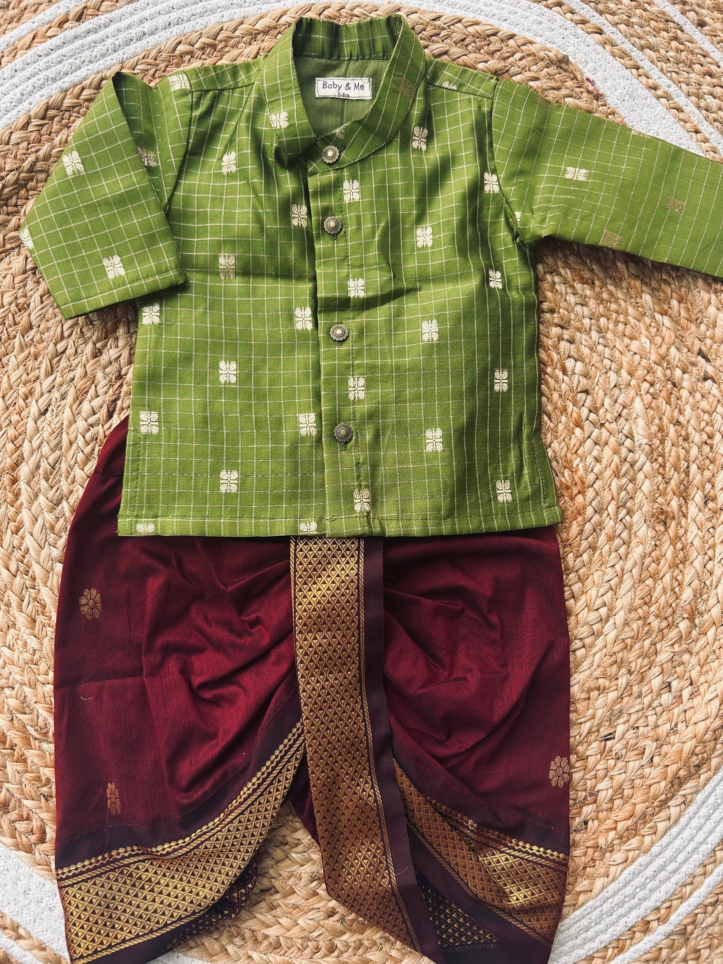 Reshme Chowka and maroon Kurta Dhoti for baby boy - Festive Collection