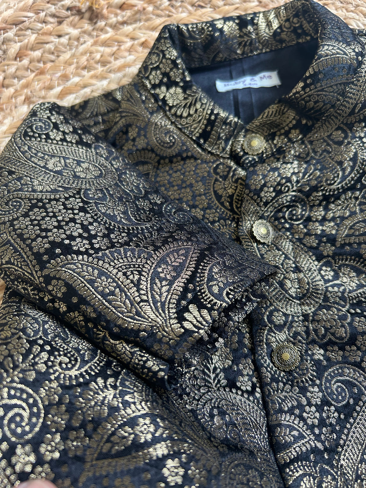Royal Black Festive Banarasi Traditional Kurta for baby boy ethnic top wear