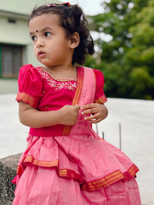 kids ethnic wear, pattu pavadai for kids, traditional dress for baby girl, ethnic wear for girls, pattu langa blouse designs for kids, baby lehenga, baby lehenga, 1st birthday dress for baby girl, baby langa blouse, lehenga choli for girls, indian dresses for girls, traditional dress for girls