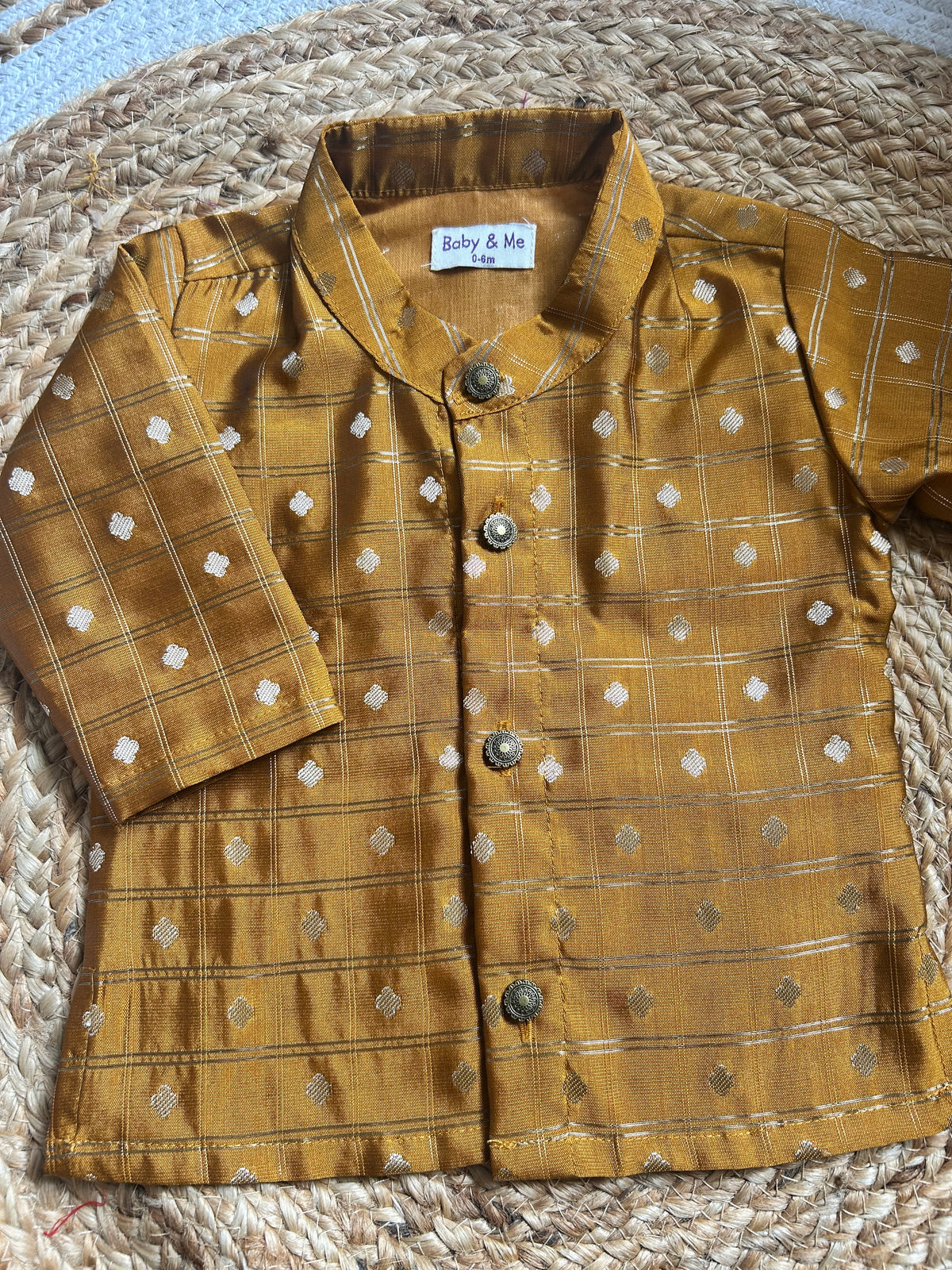 Honey gold with cream reshme chowka Kurta Dhoti for baby boy - Festive Collection