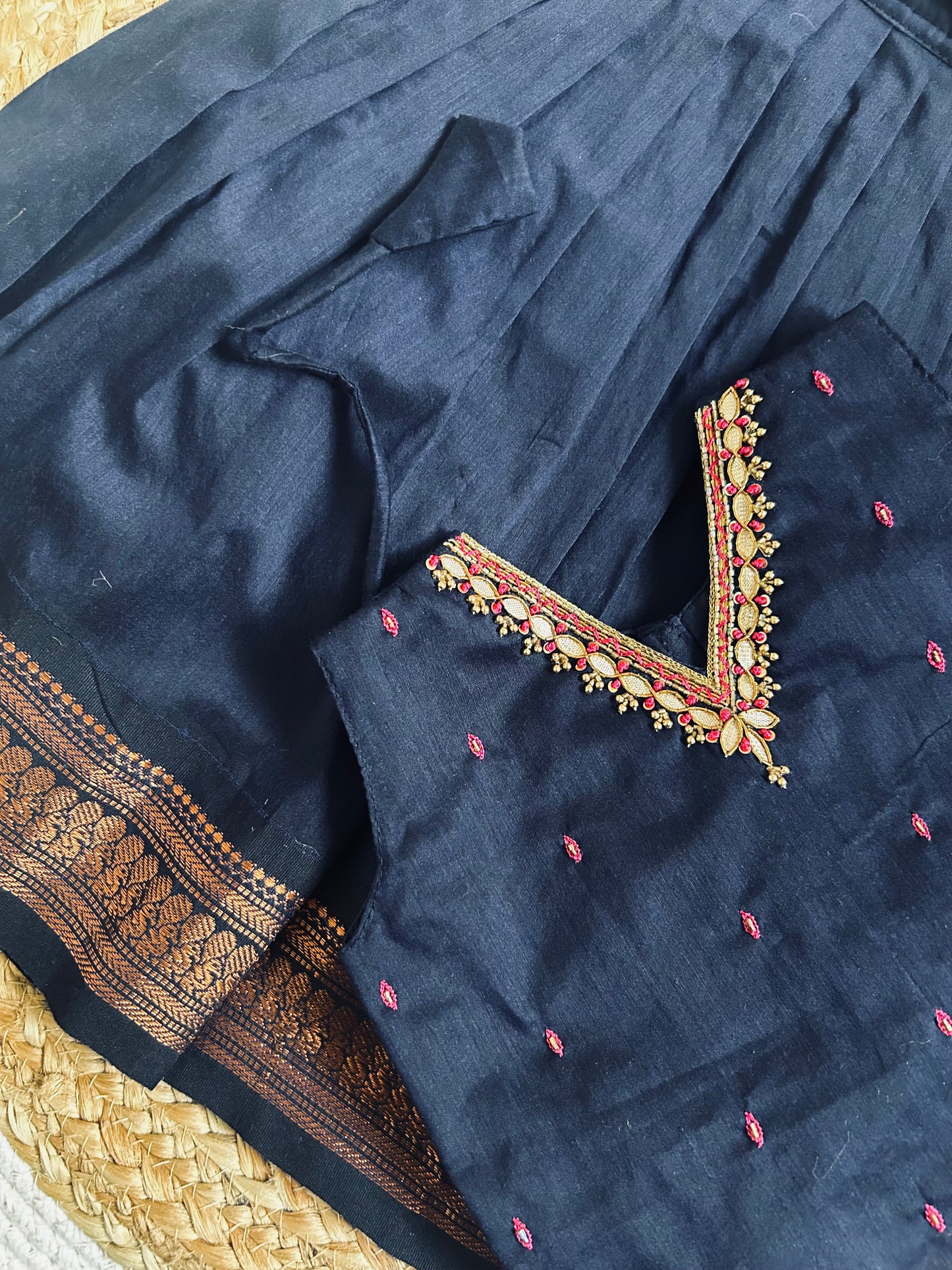 ನೀಲಿ (nīli) kanchi silk cotton sleeveless heritage langa blouse for baby girl