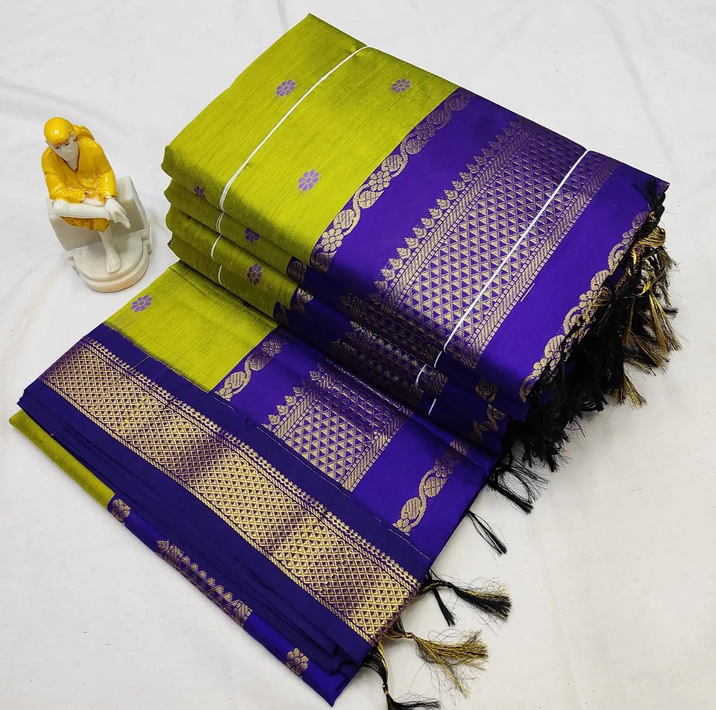 Green and purple - Premium Cotton Silk Saree with Contrast Blouse