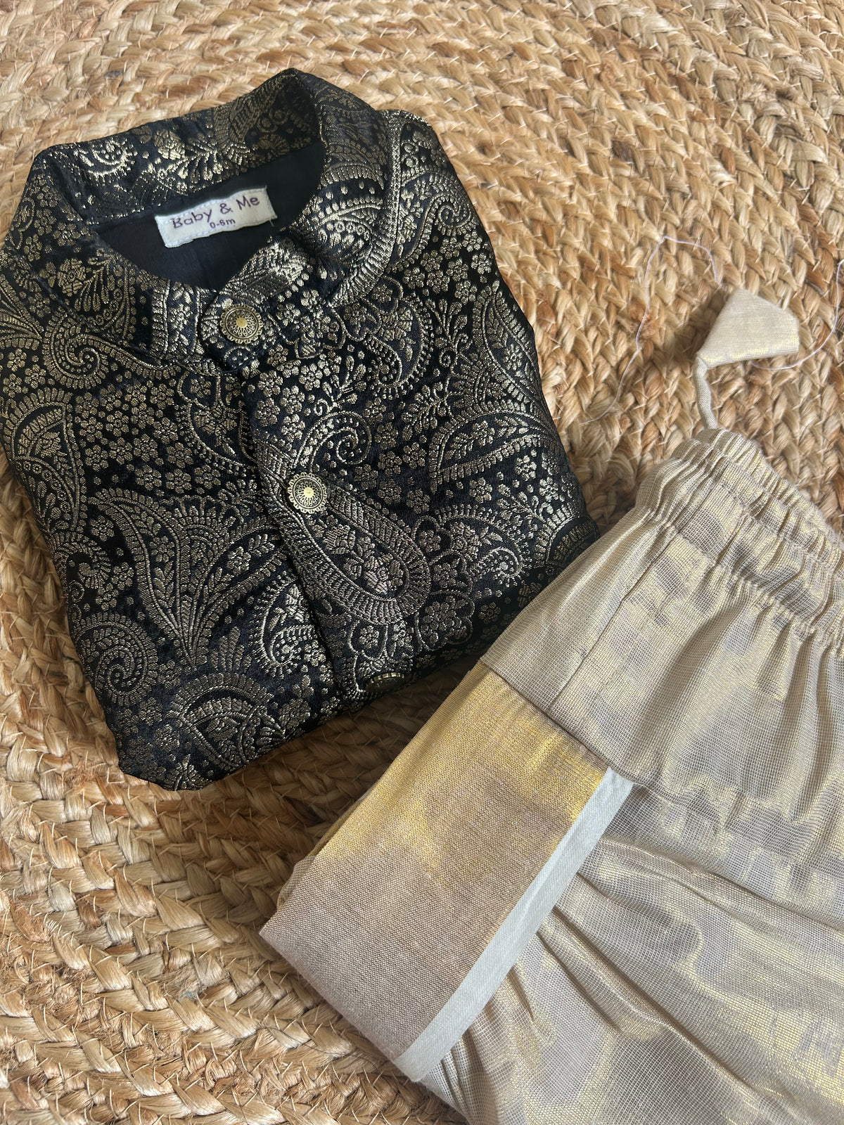 Royal Black Festive Banarasi Kurta traditional gold dhoti ethnic wear for baby boy