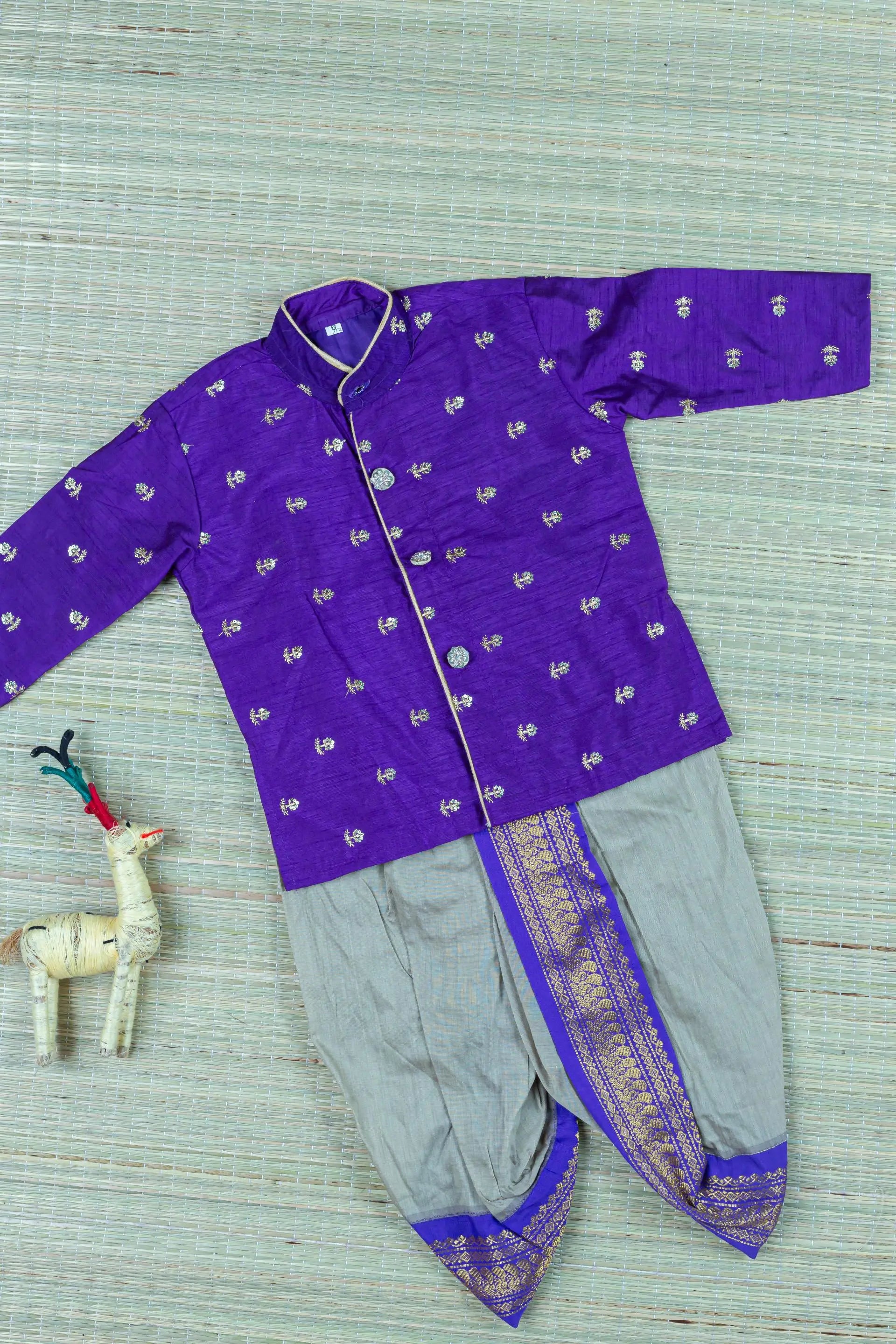 Babyhug Cotton Woven Cambric Full Sleeves Kurta Dhoti Set Paisley Print - White & Purple