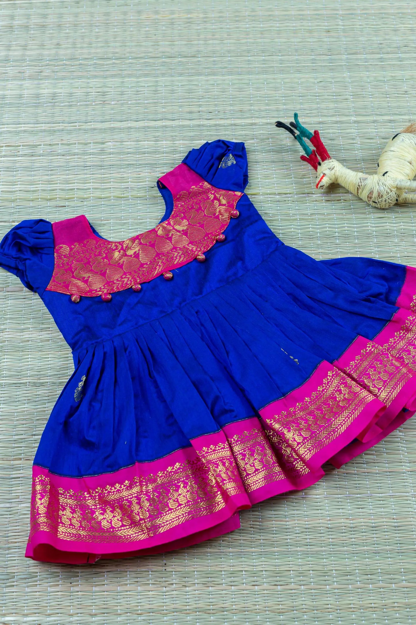 Pink and blue ethnic frock for baby girl