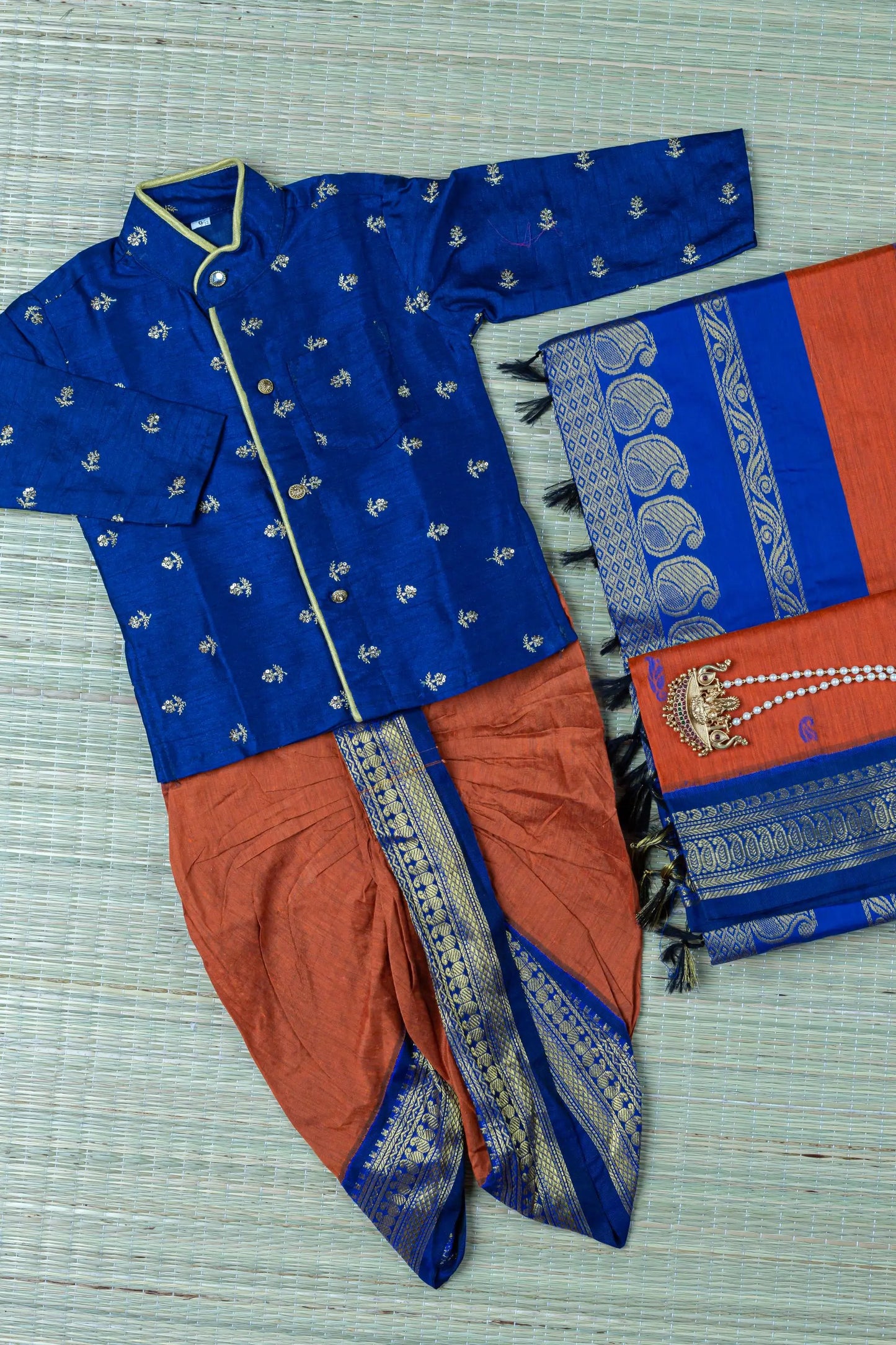 Royal blue and bronzy orange ethnic wear for baby boy