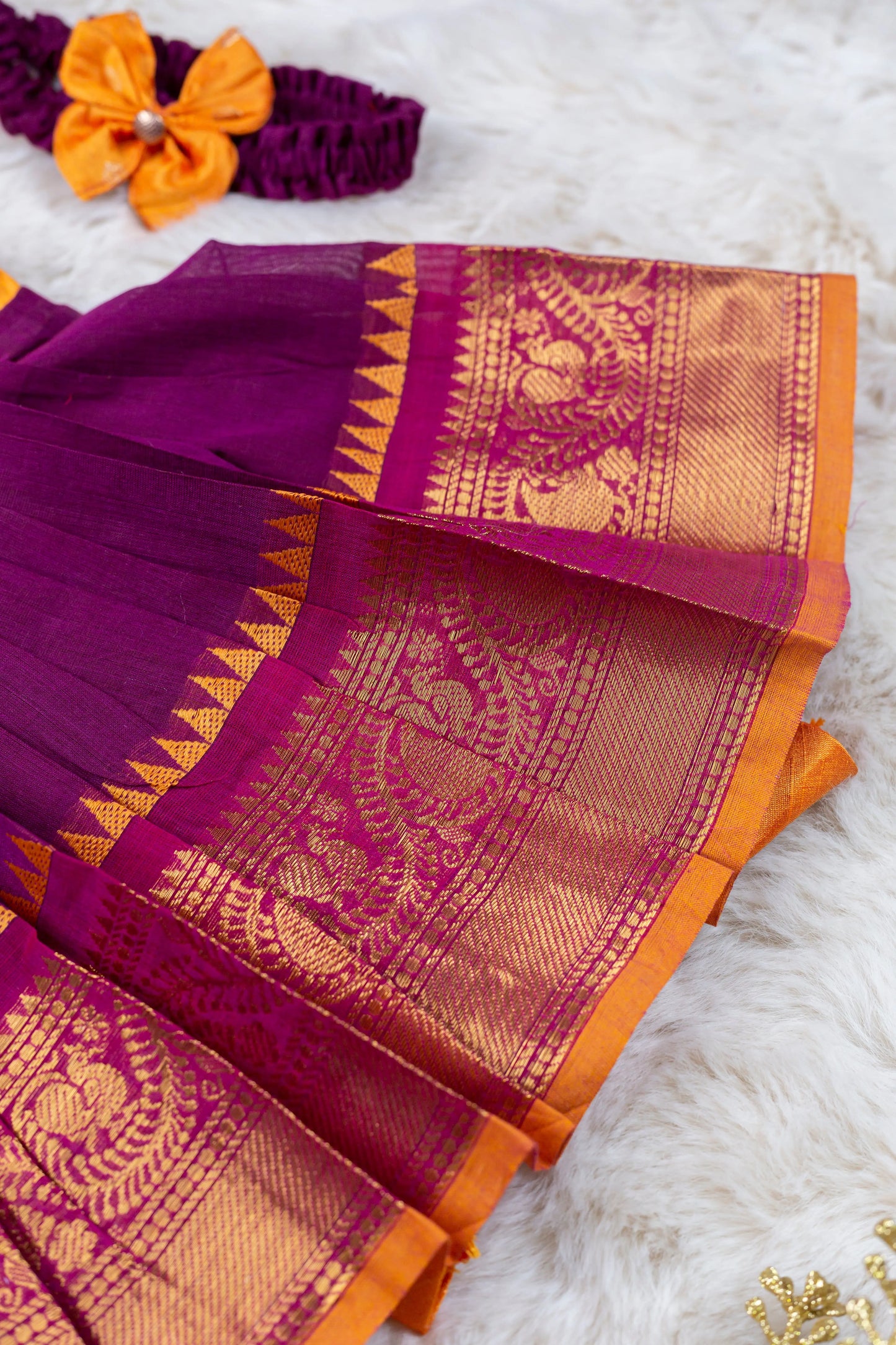 Mango Yellow and Wine'ish Pink (Vintage Collar) - Cotton Silk South Indian Ethnic Frock for Baby Girl