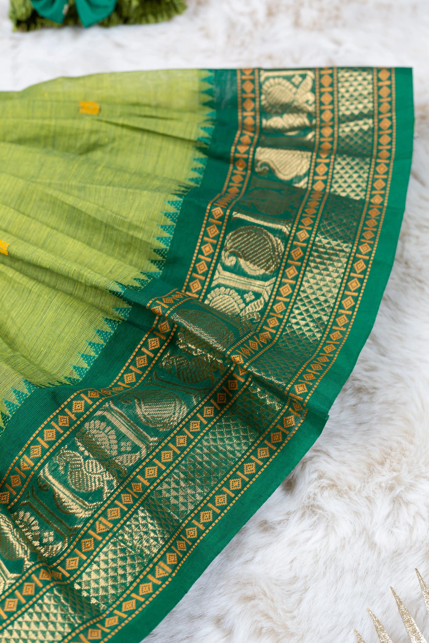 Bottle Green with Nature Green (Vintage Collar) - Kanchi Cotton Silk South Indian Ethnic Frock for Baby Girl