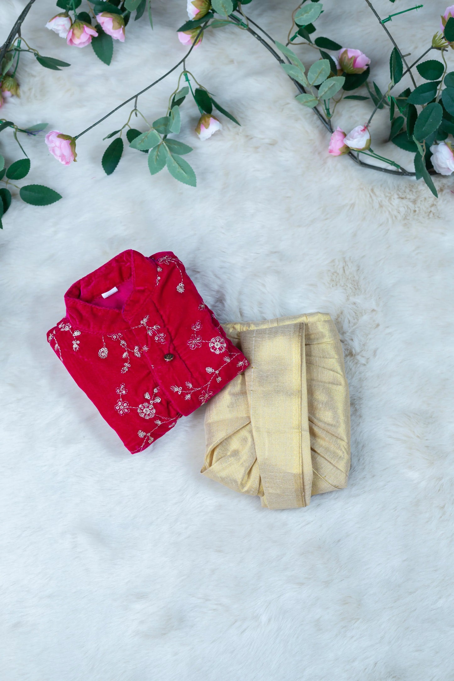 Royal Red and Gold Dhoti Kurta for Boys – Traditional Ethnic Wear for Baby Boy