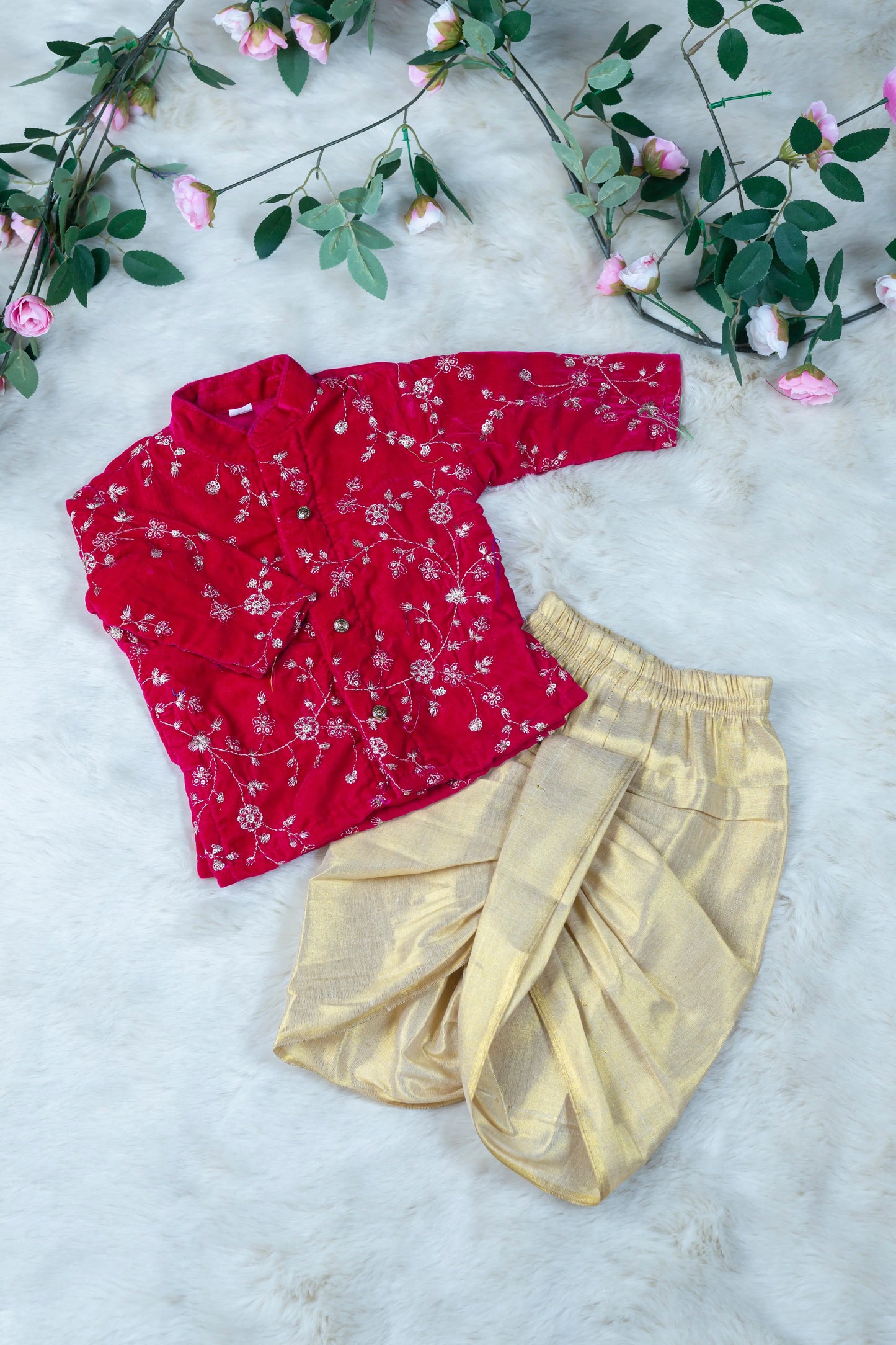 Royal Red and Gold Dhoti Kurta for Boys – Traditional Ethnic Wear for Baby Boy