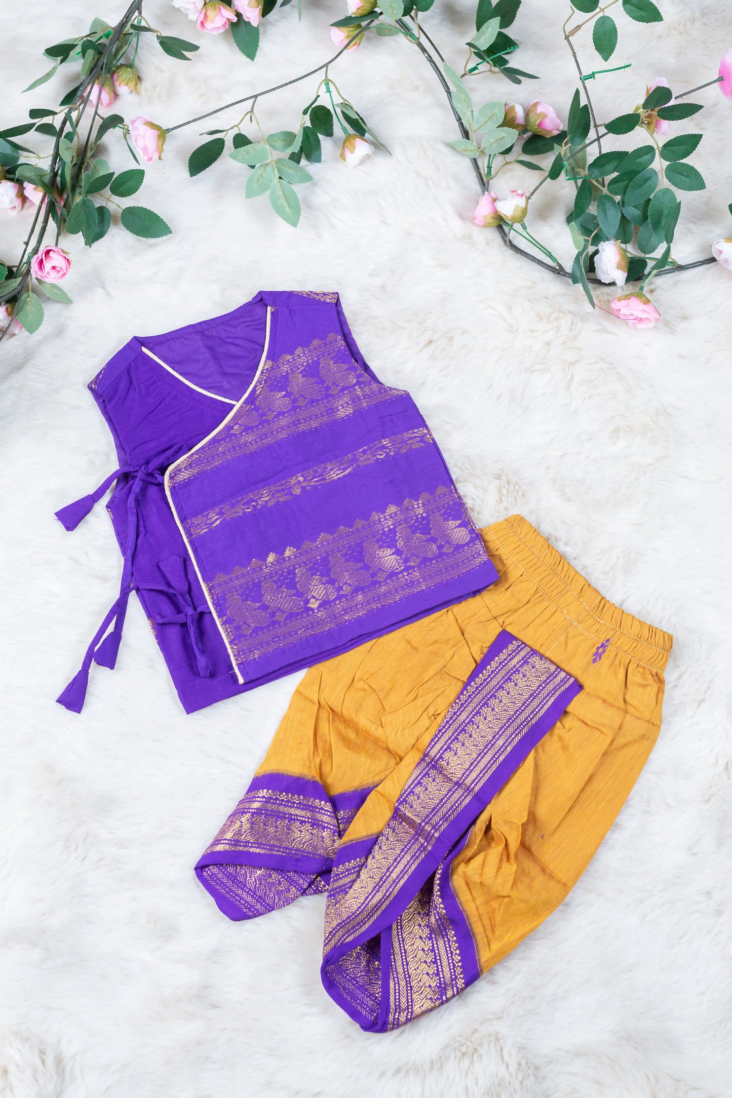 Purple with mustard kurta dhoti ethnic wear for baby boy