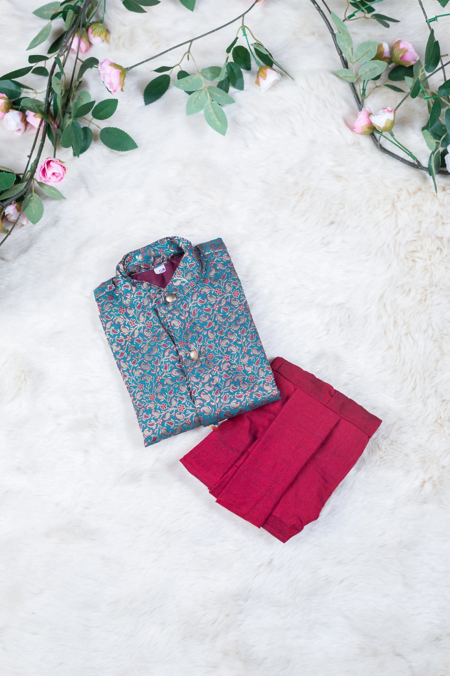 Pigeon Blue with maroon kurta dhoti ethnic wear for baby boy