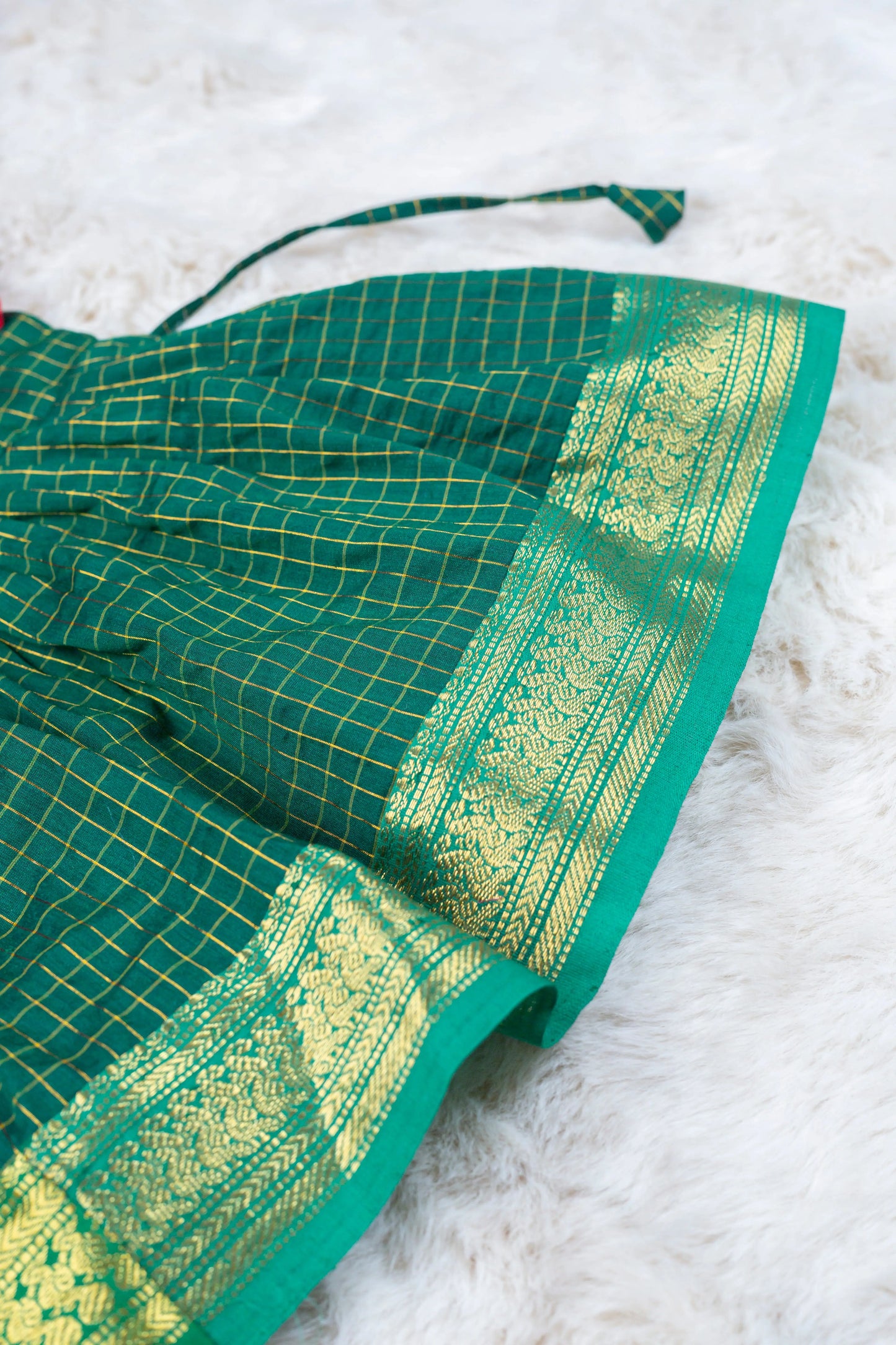 Traditional green (green border) and red checked langa jacket ethnic wear for baby girl