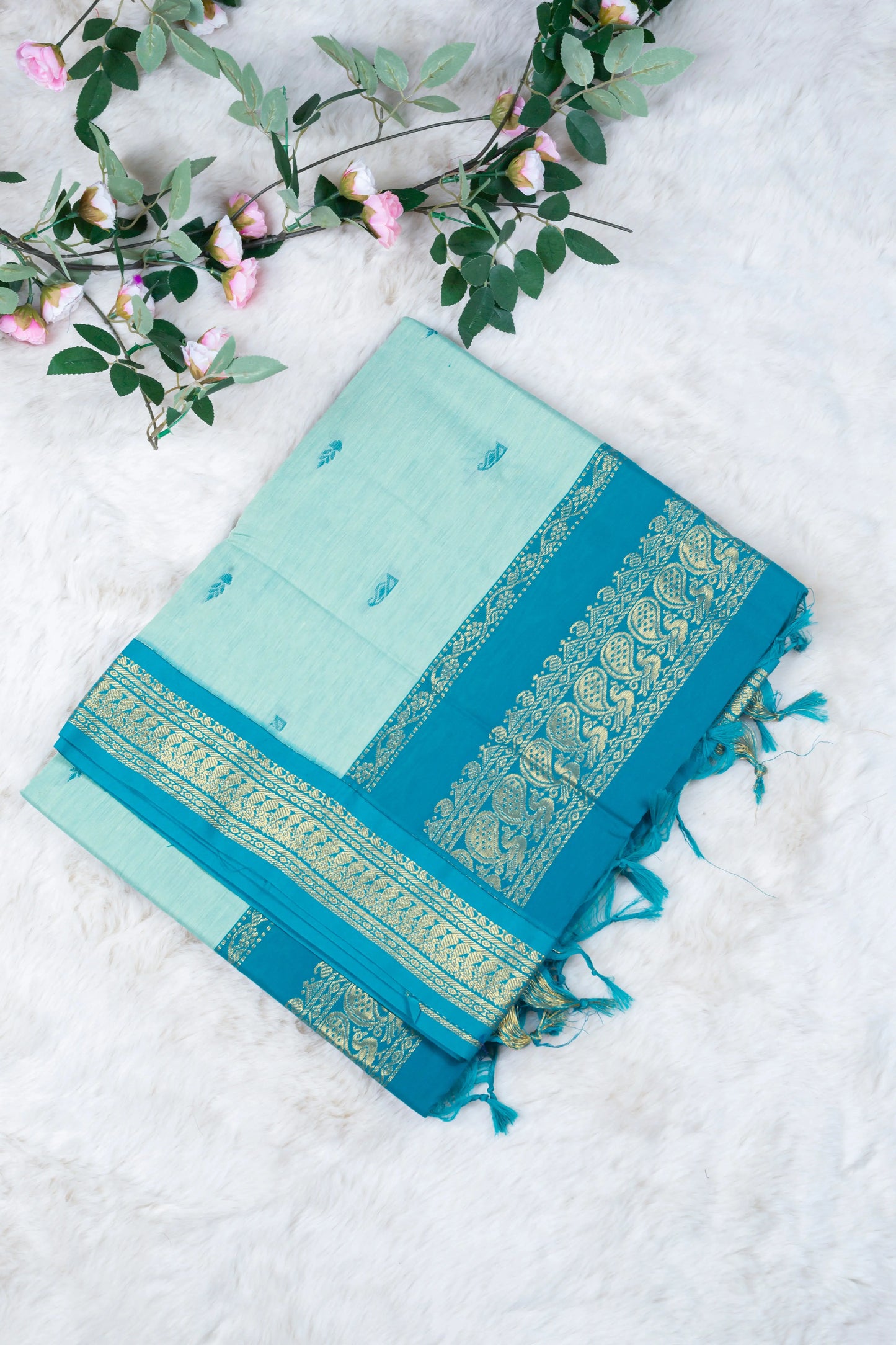 Rama green vibe - frock & saree mom and daughter combo set