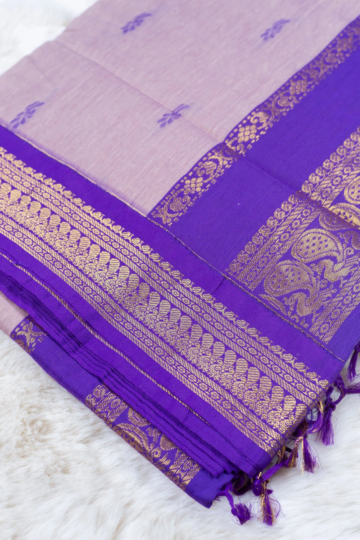 Purple and Greyish Lavender - Premium Cotton Silk Saree with Contrast Blouse