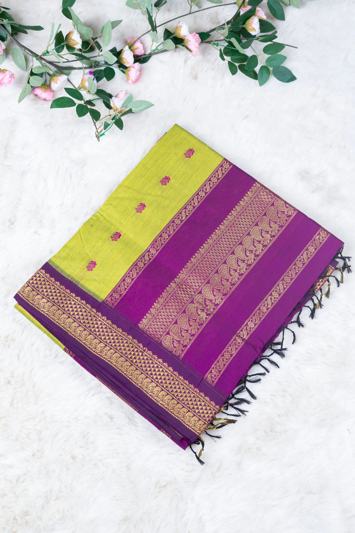 Green and wine kanchi Butta - mom and son combo set
