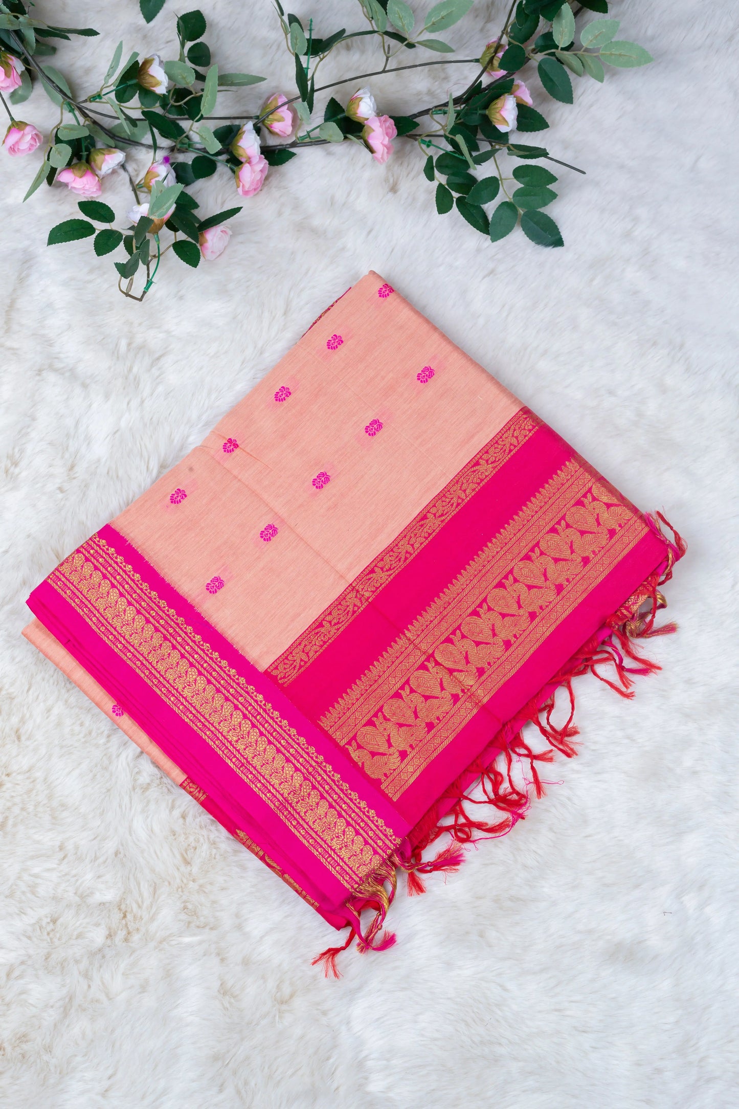 Blush an pink - tie up & saree mom and daughter combo set