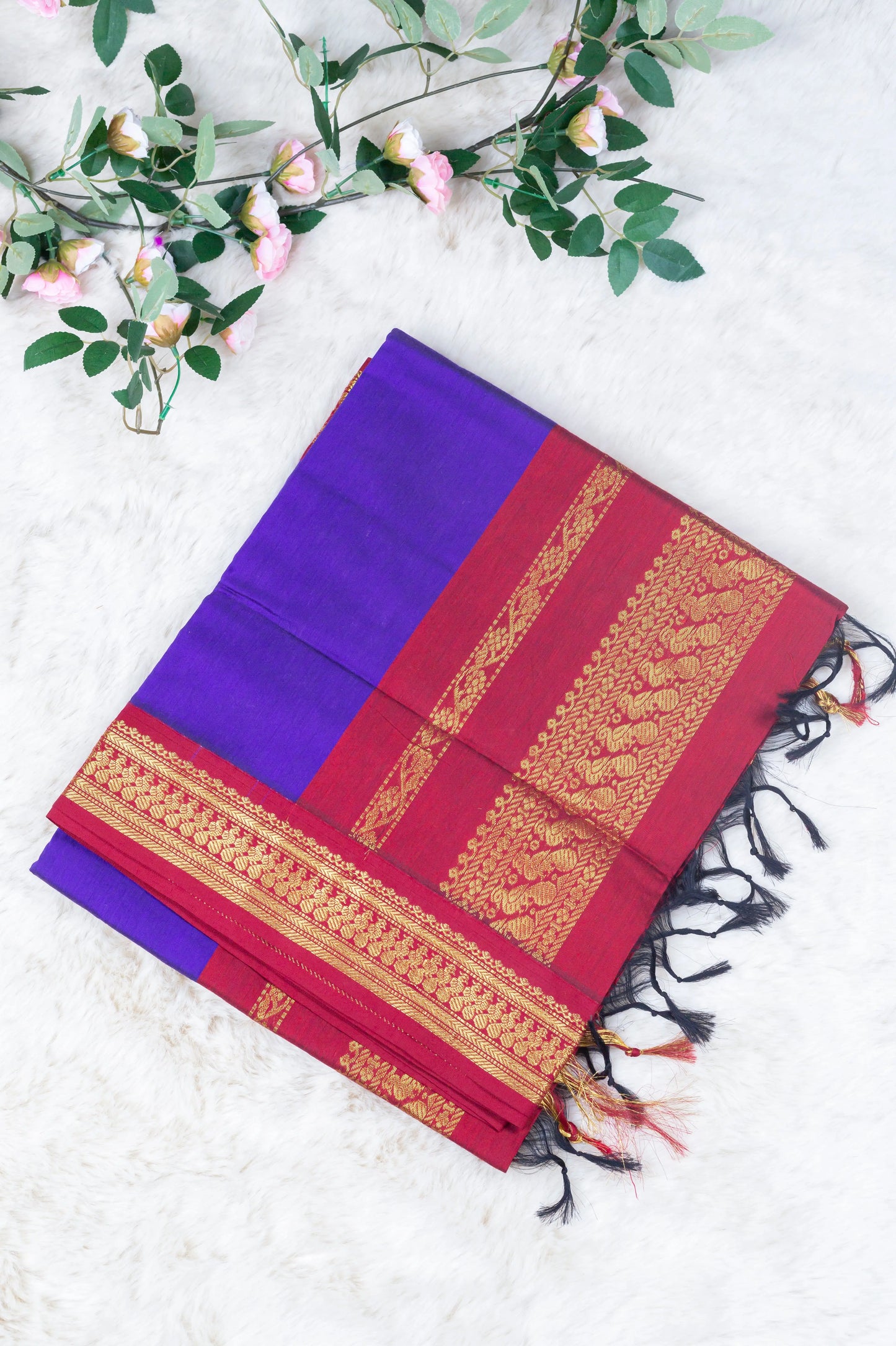 Purple and maroon - Premium Cotton Silk Saree with Contrast Blouse