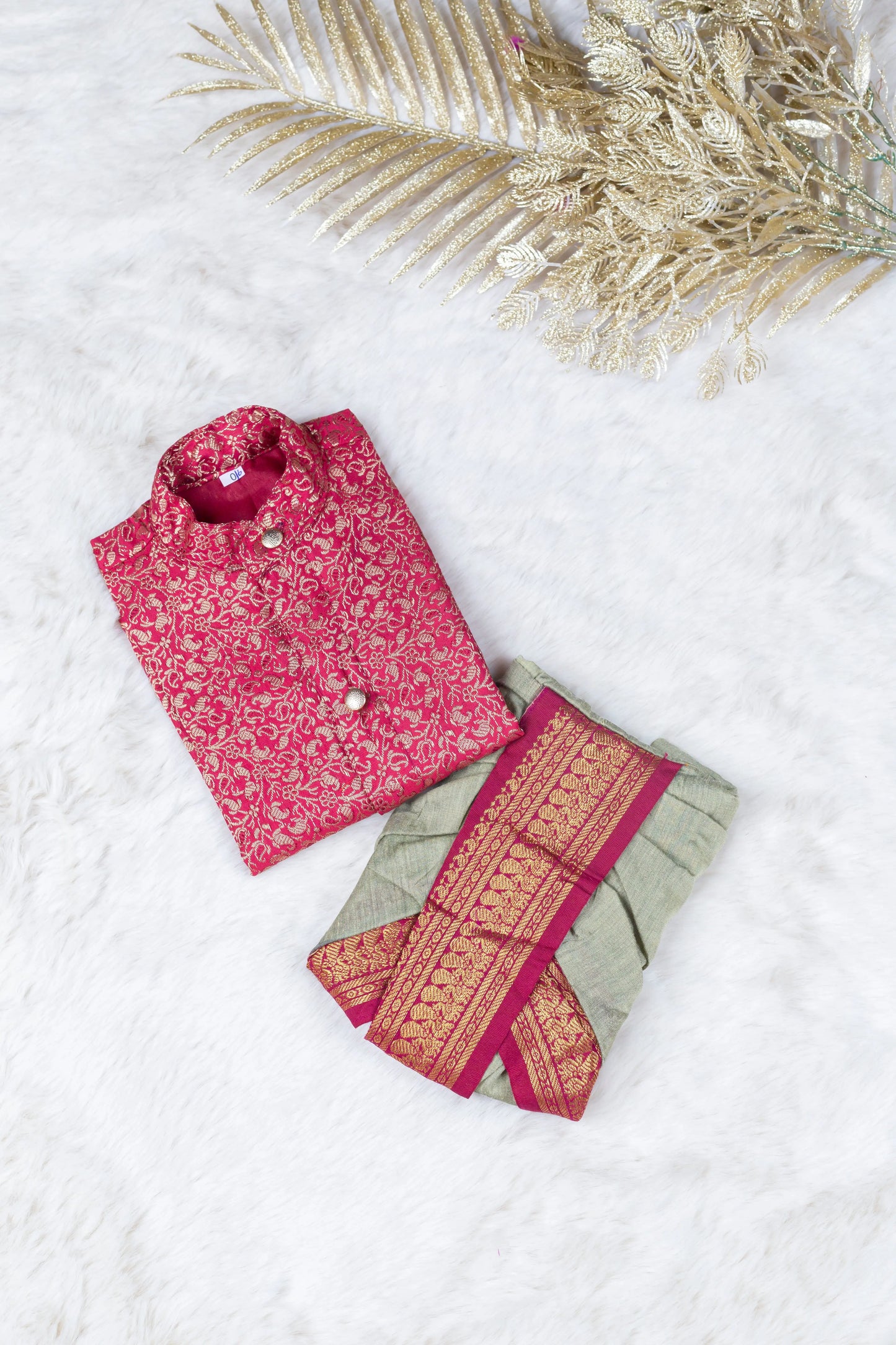 Maroon with saraswati grey kurta dhoti ethnic wear for baby boy