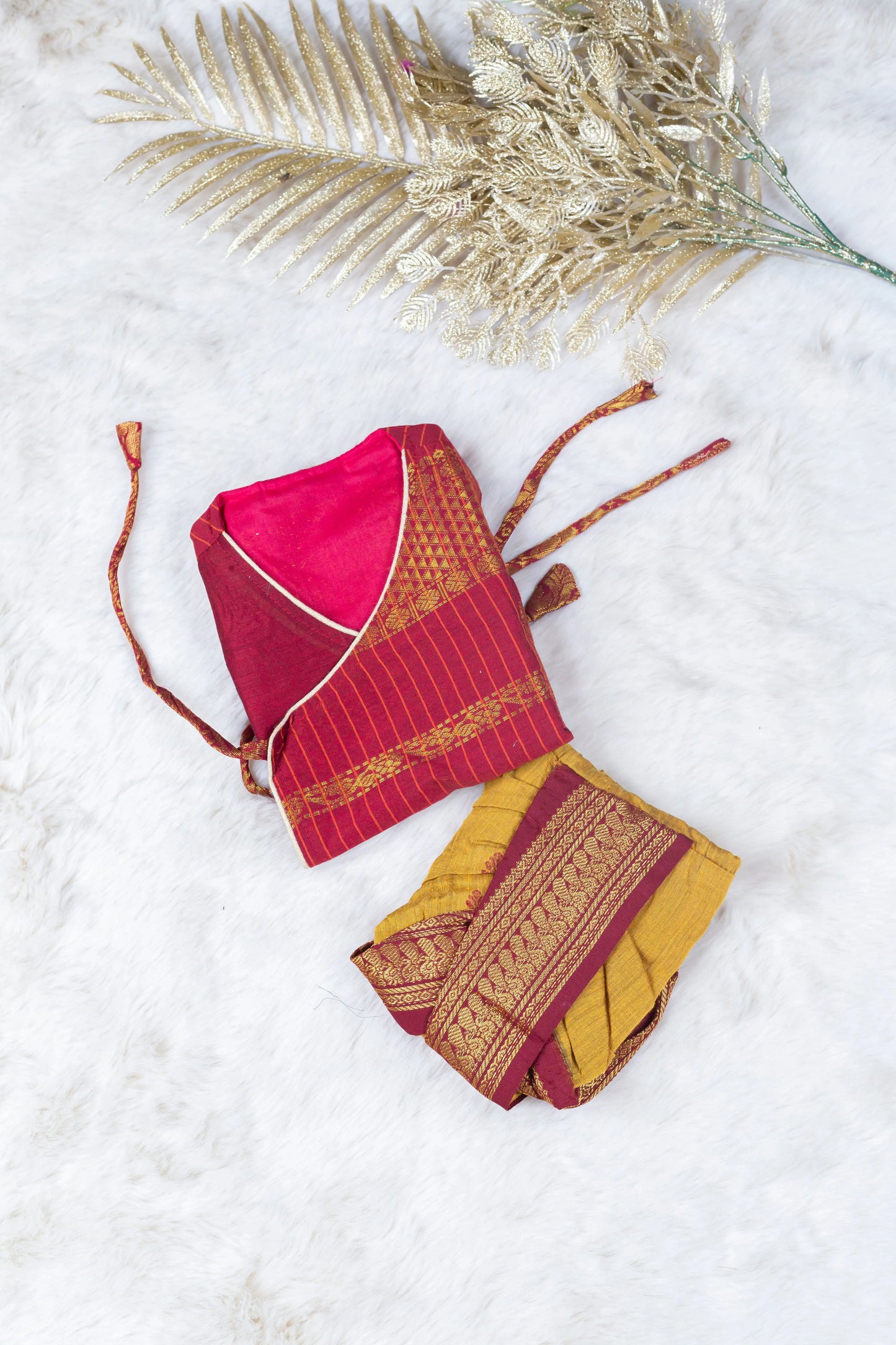 Maroon and mustard yellow - Angrakha kurta dhoti ethnic wear(Sleeveless) for baby boy