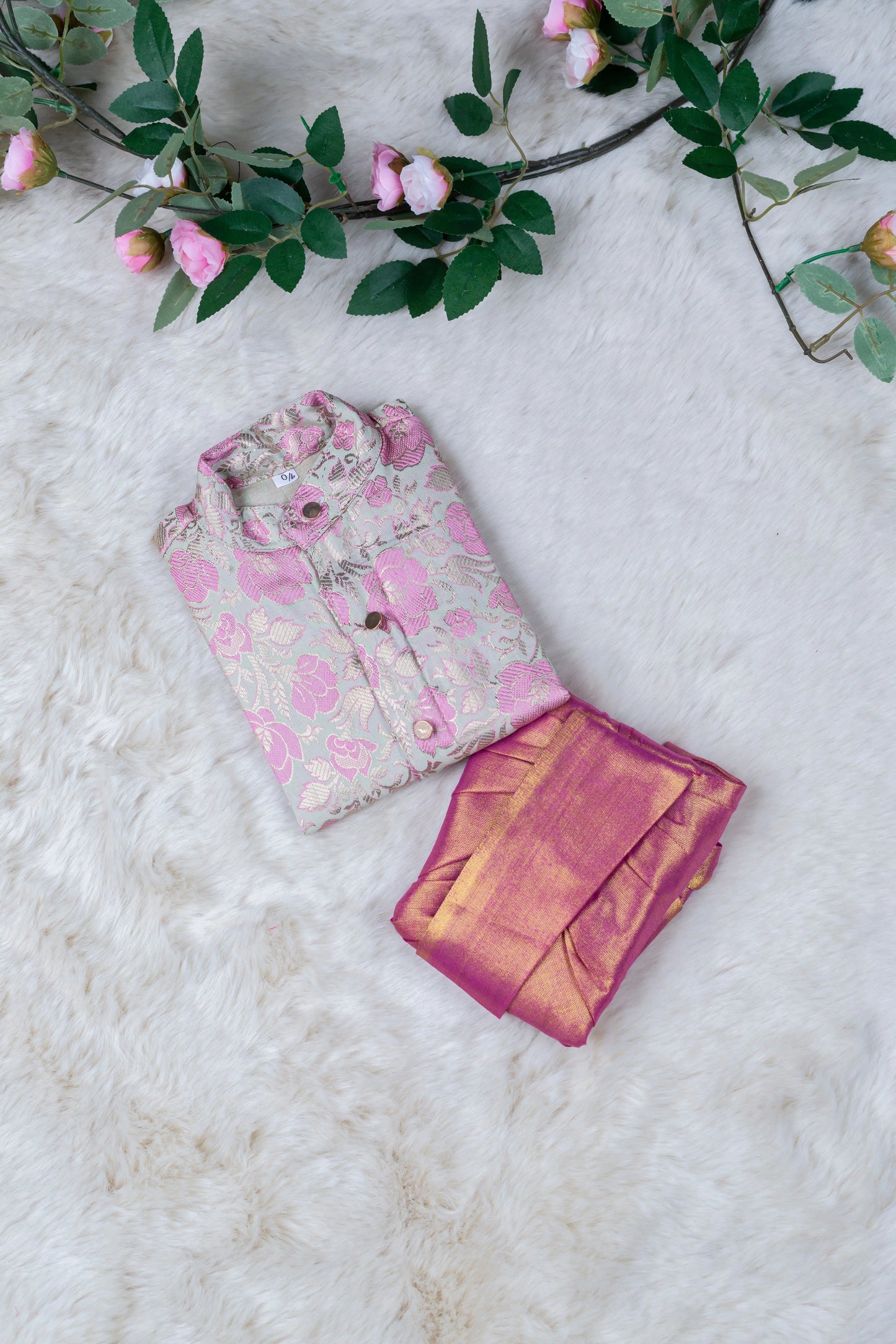 Pastel green with rose pink kurta dhoti ethnic wear for baby boy