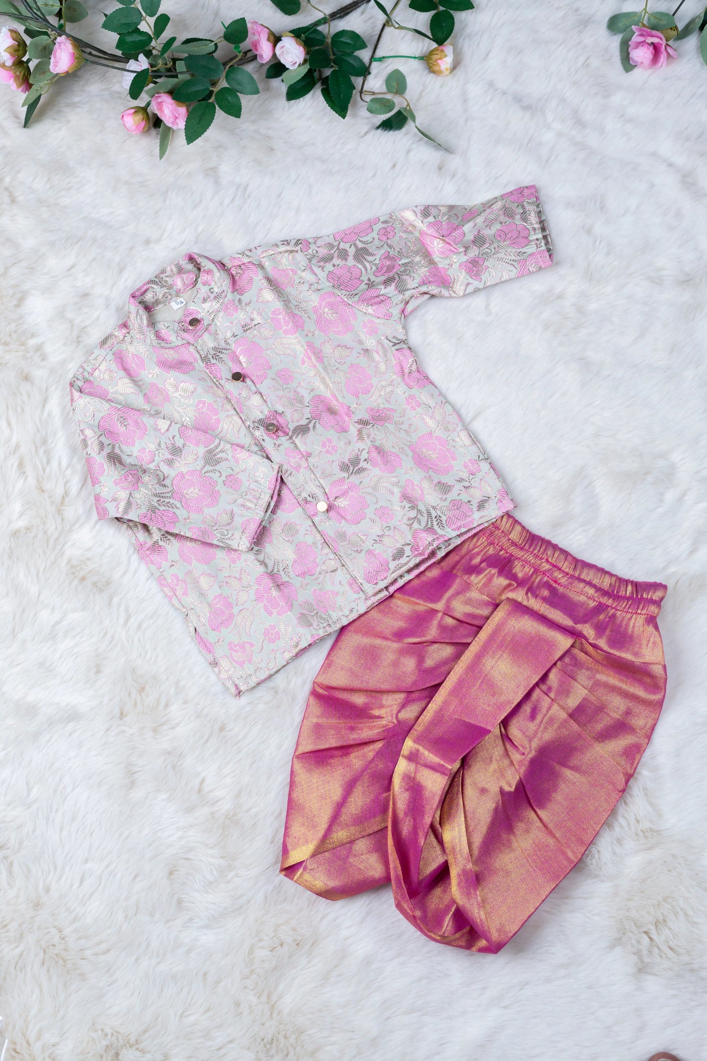 Pastel green with rose pink kurta dhoti ethnic wear for baby boy