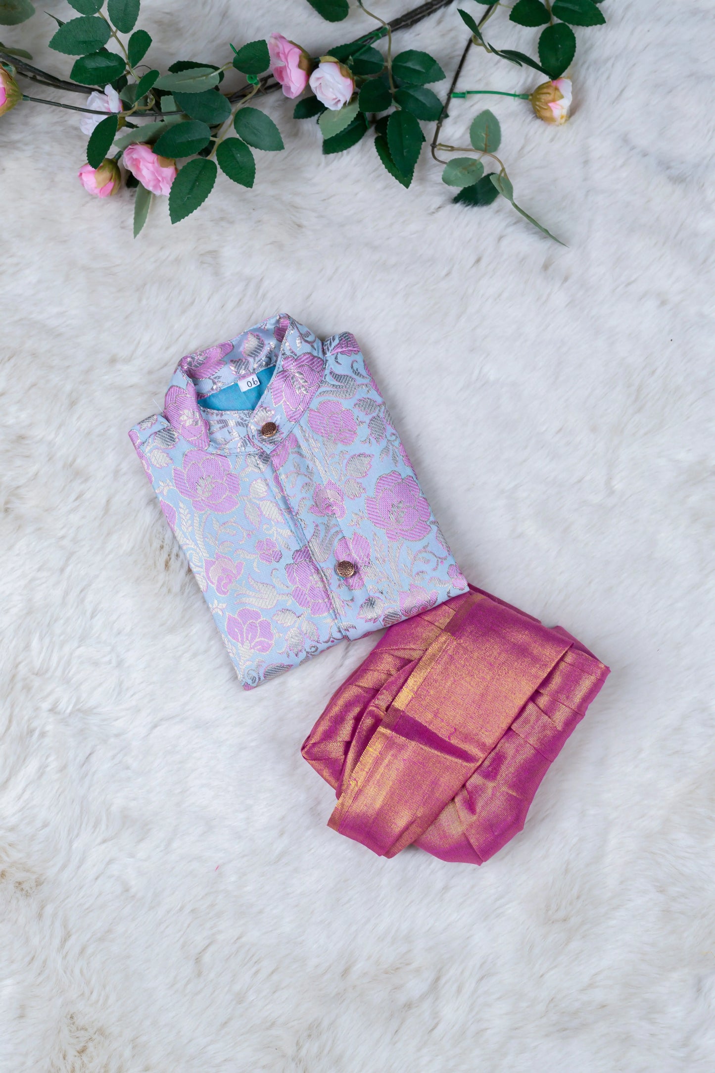 Pastel blue with rose pink kurta dhoti ethnic wear for baby boy