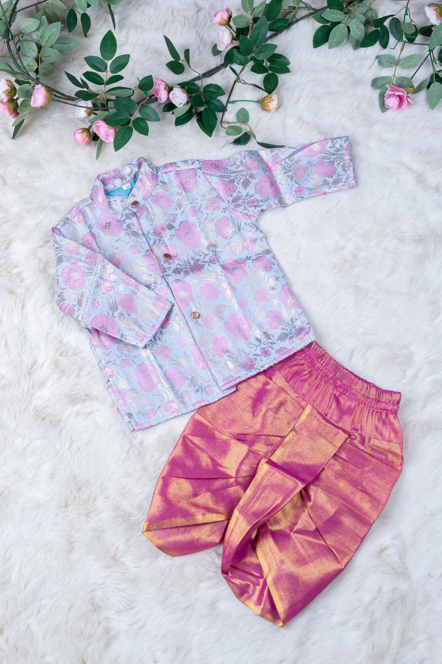 Pastel blue with rose pink kurta dhoti ethnic wear for baby boy