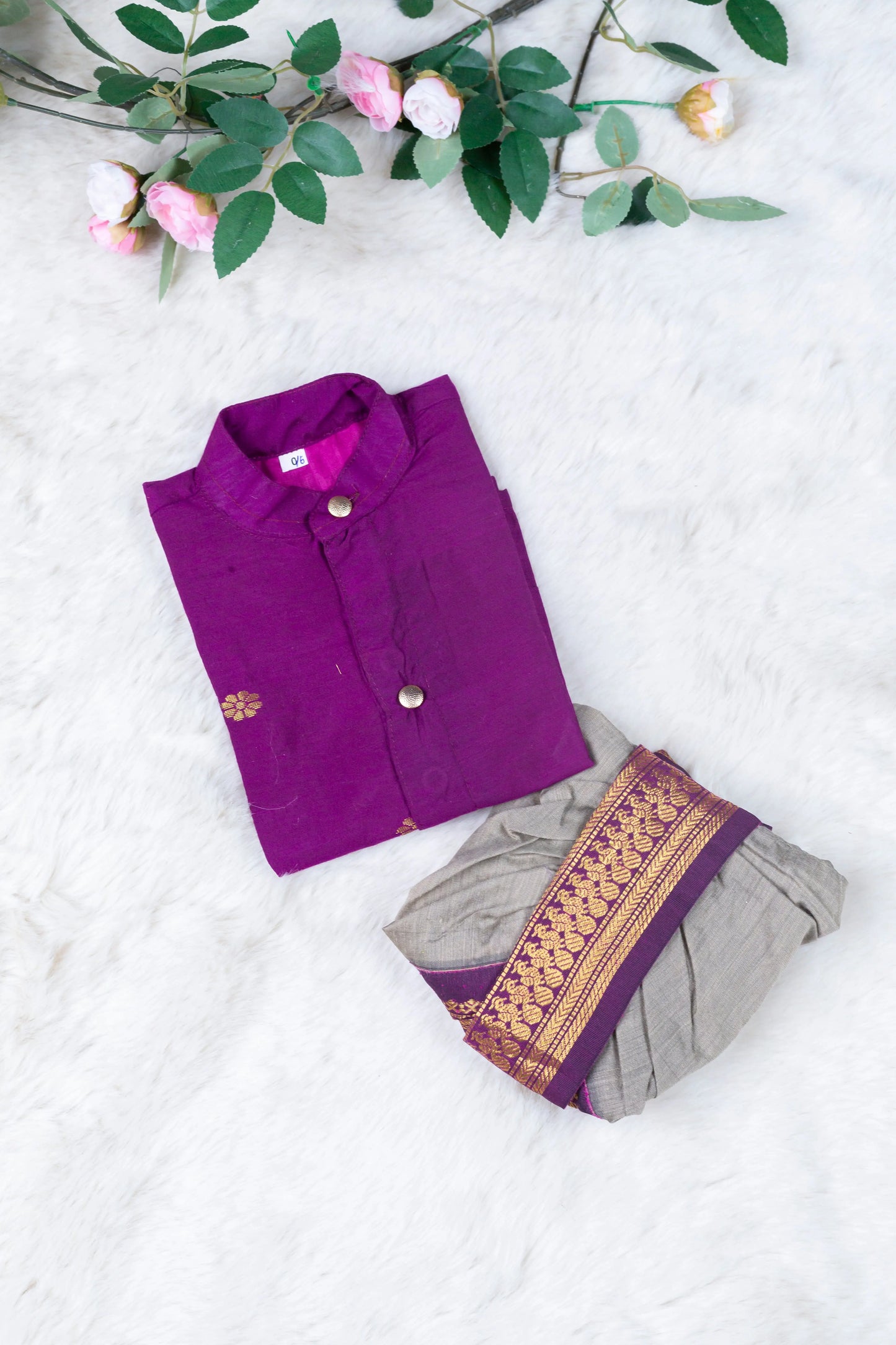 Grey and wine kurta dhoti ethnic dress for baby boy