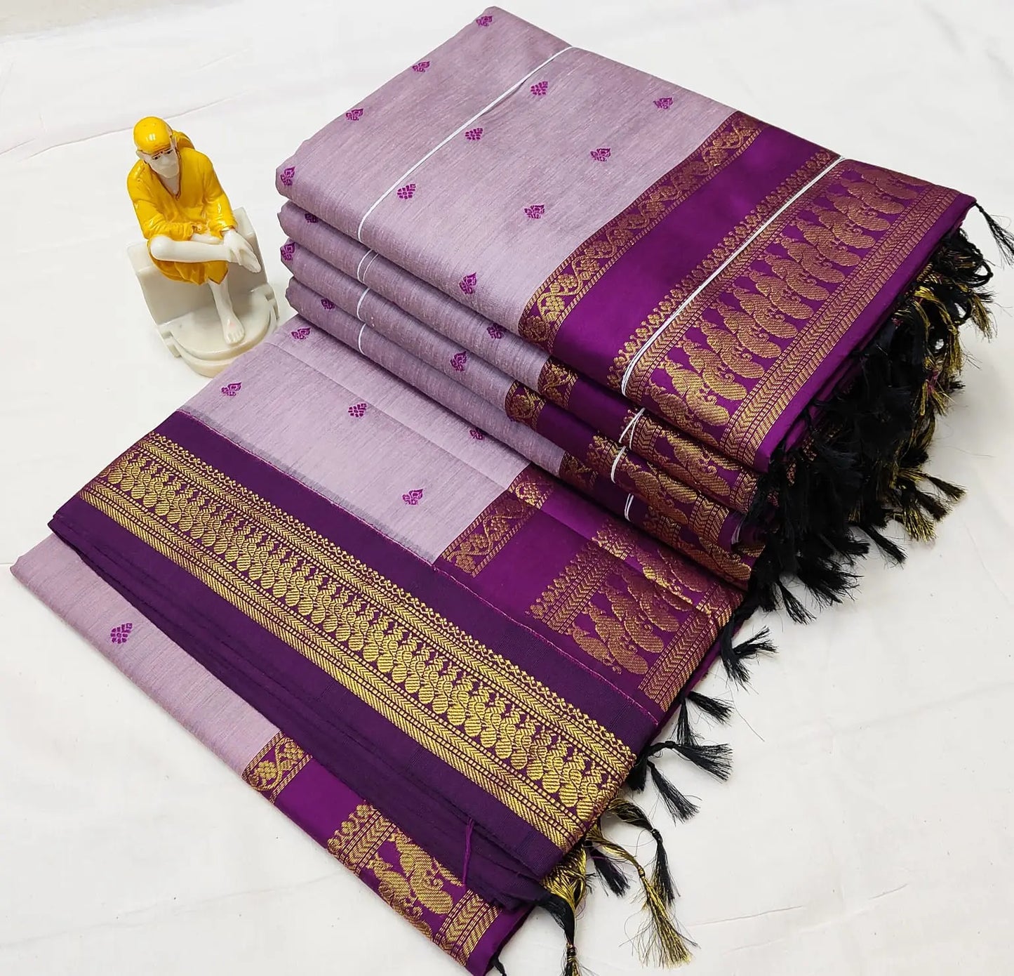 Wine and Lavenderish Grey - Premium Cotton Silk Saree with Contrast Blouse