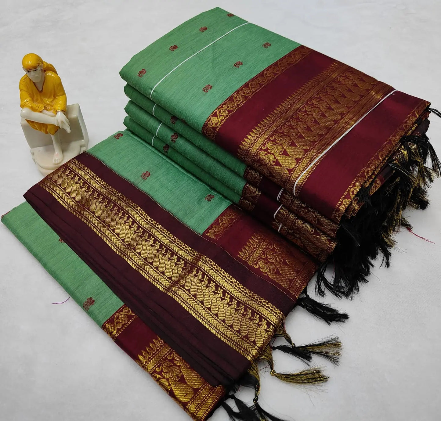 Vintage green and wine - Premium Cotton Silk Saree with Contrast Blouse