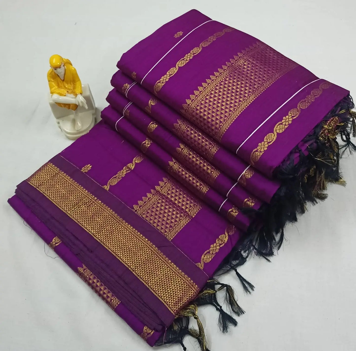 Wine with gold zari border - Premium Cotton Silk Saree with Contrast Blouse