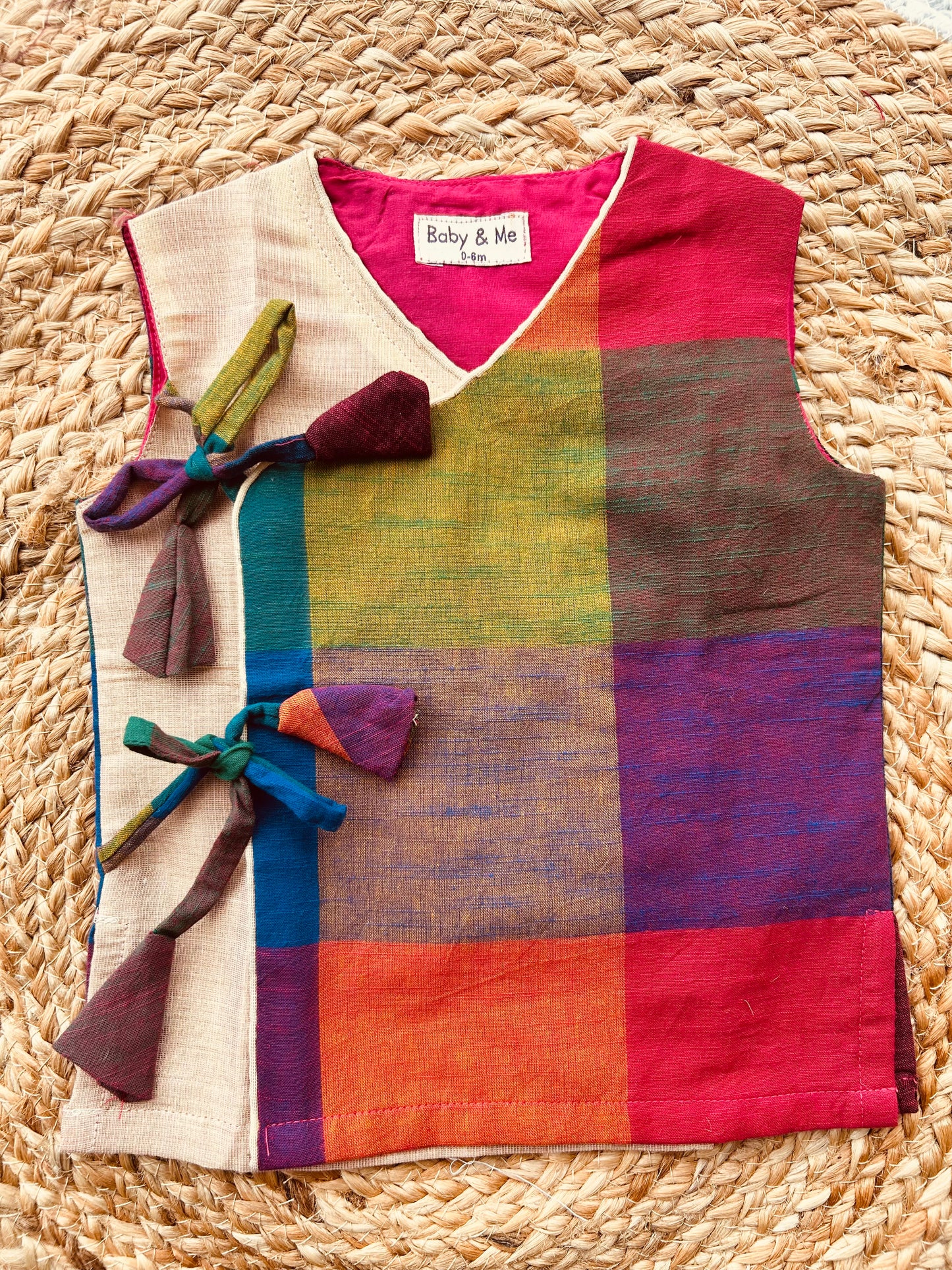 Madras checks angrakha with gold tissue dhoti comfortable ethnic wear for baby boy