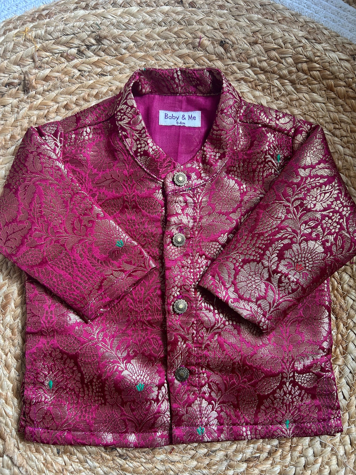 Wine Banarasi Traditional Kurta for baby boy ethnic top wear