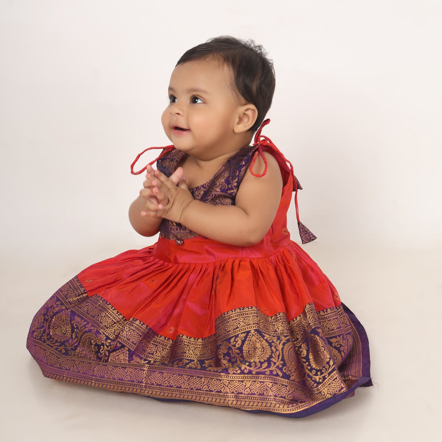 Dhara - Festive pink with purple pattu silk ethnic wear for baby girl