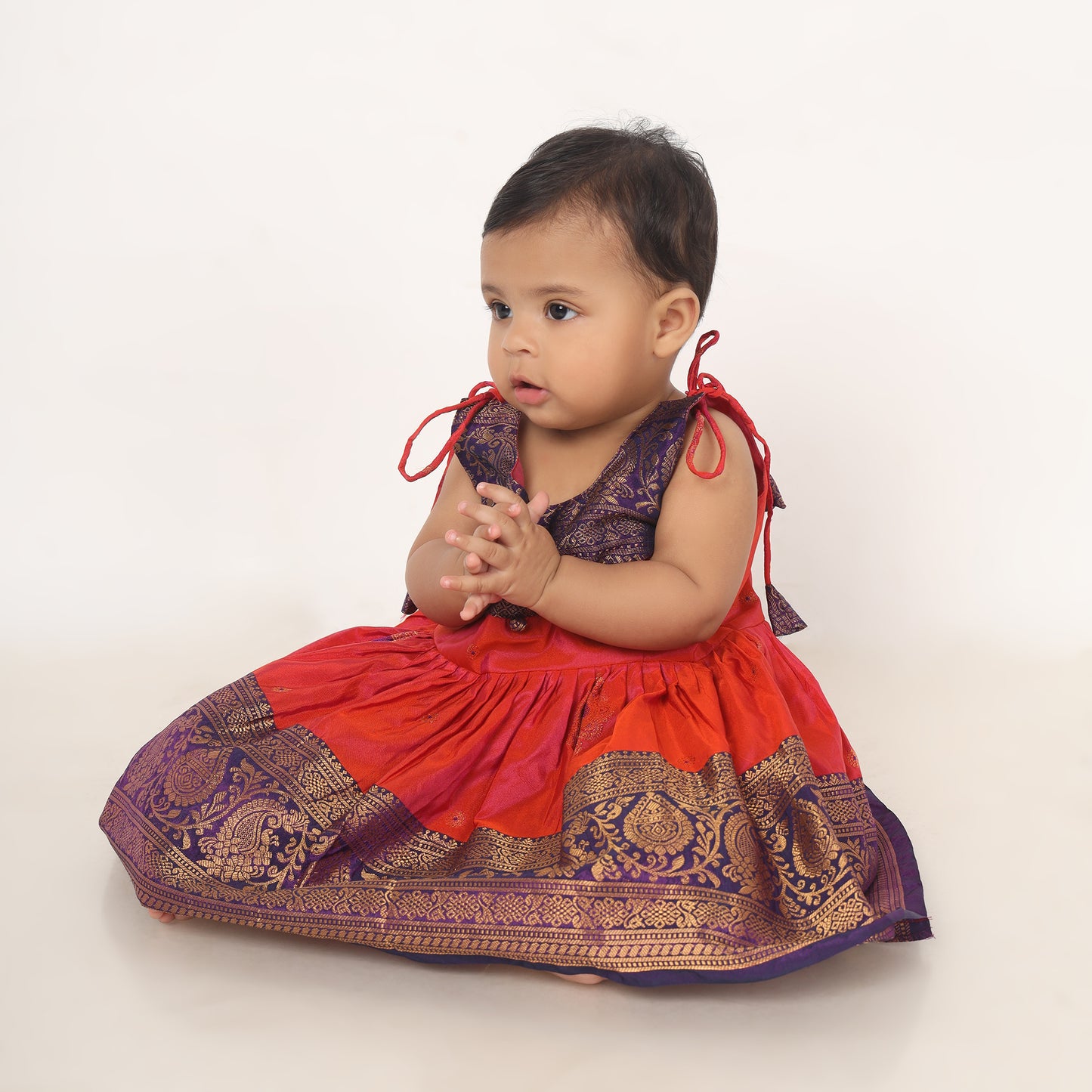 Dhara - Festive pink with purple pattu silk ethnic wear for baby girl