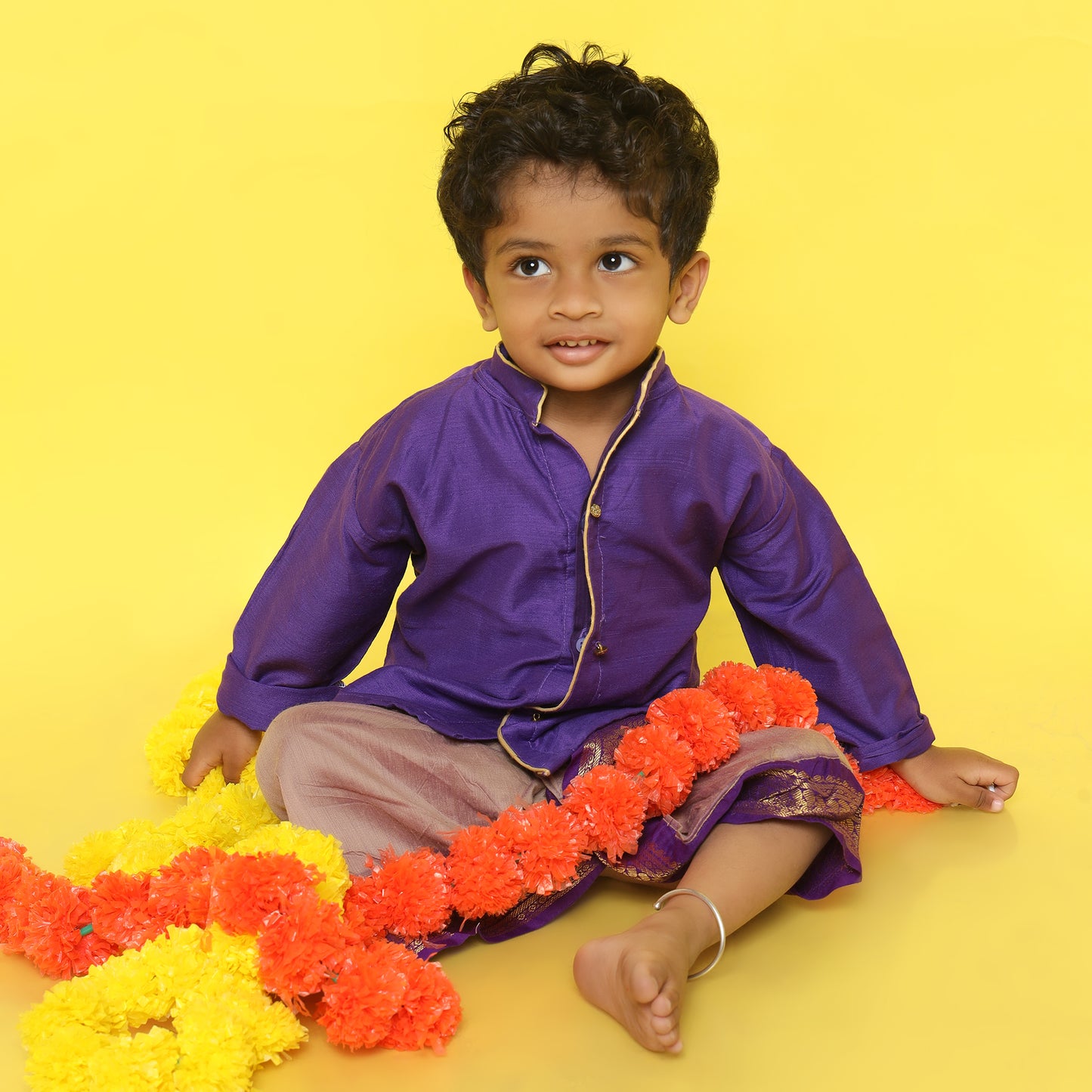 Purple and elephant grey kurta dhoti baby boy ethnic wear