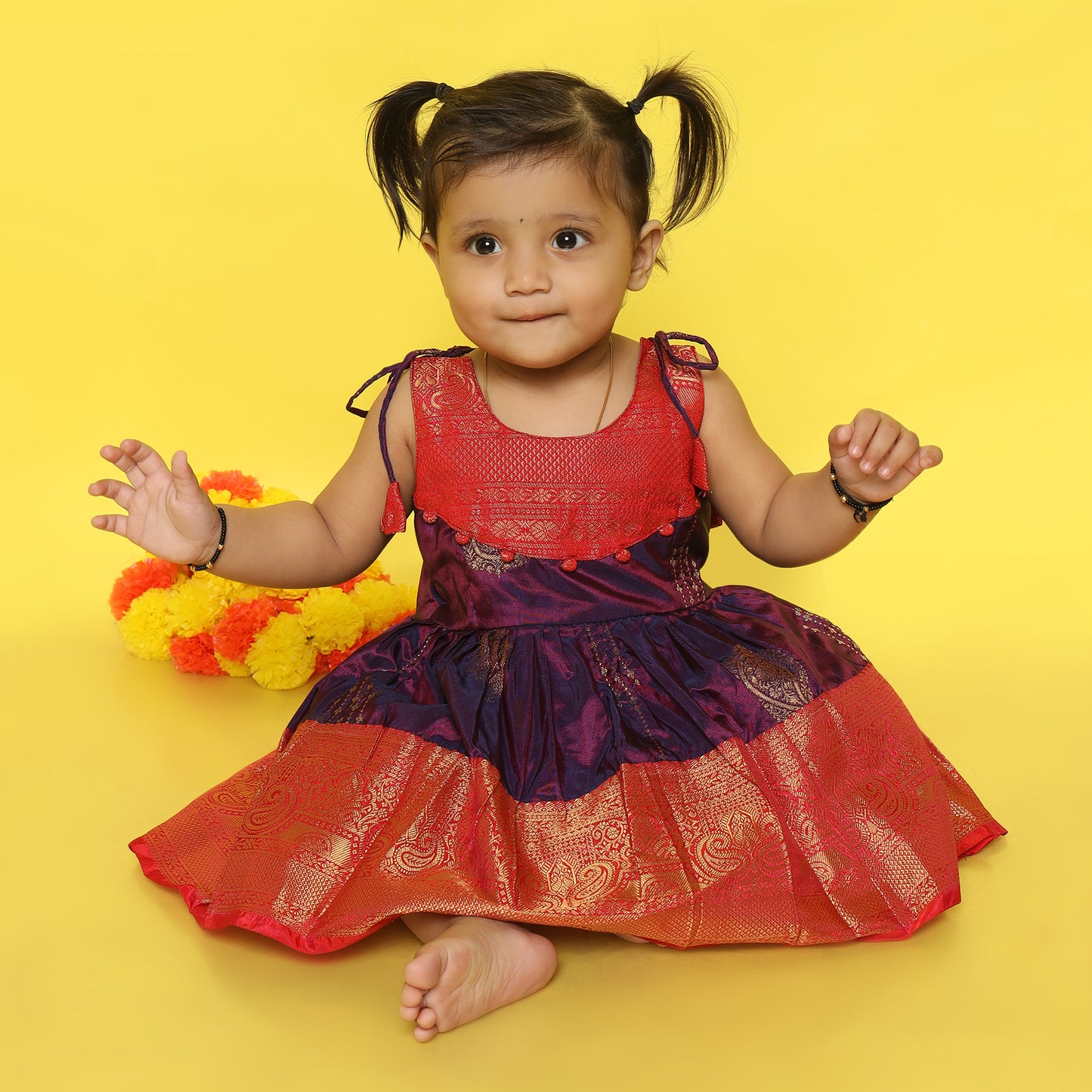 Saanvi - Purple with red silk ethnic wear for baby girl