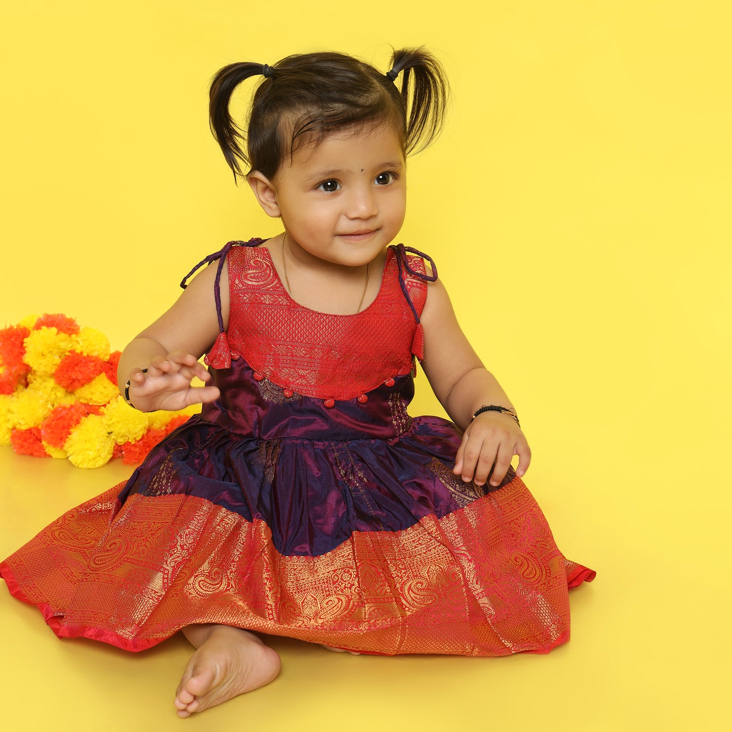 Saanvi - Purple with red silk ethnic wear for baby girl