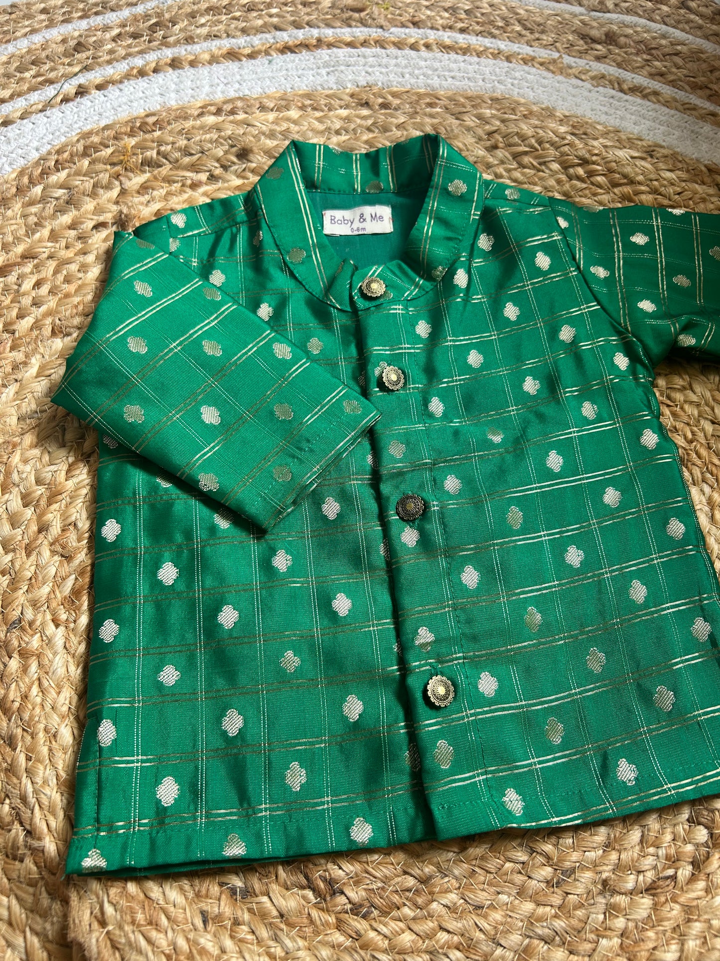 Bottle green butta checks Kurta for baby boy ethnic top wear