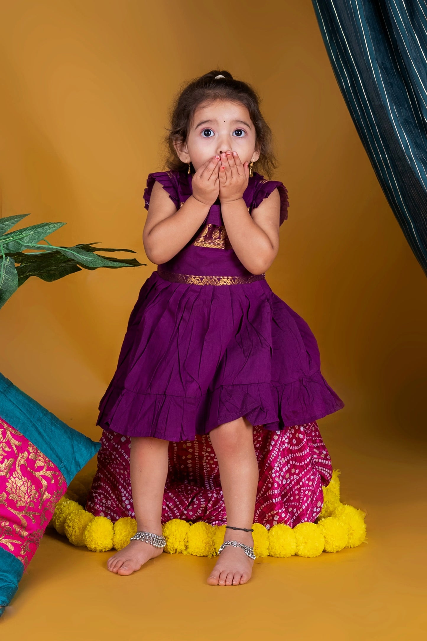 Grape Zari Border Ethnic Wear for Girls – Traditional Designer Dress for Baby Girl