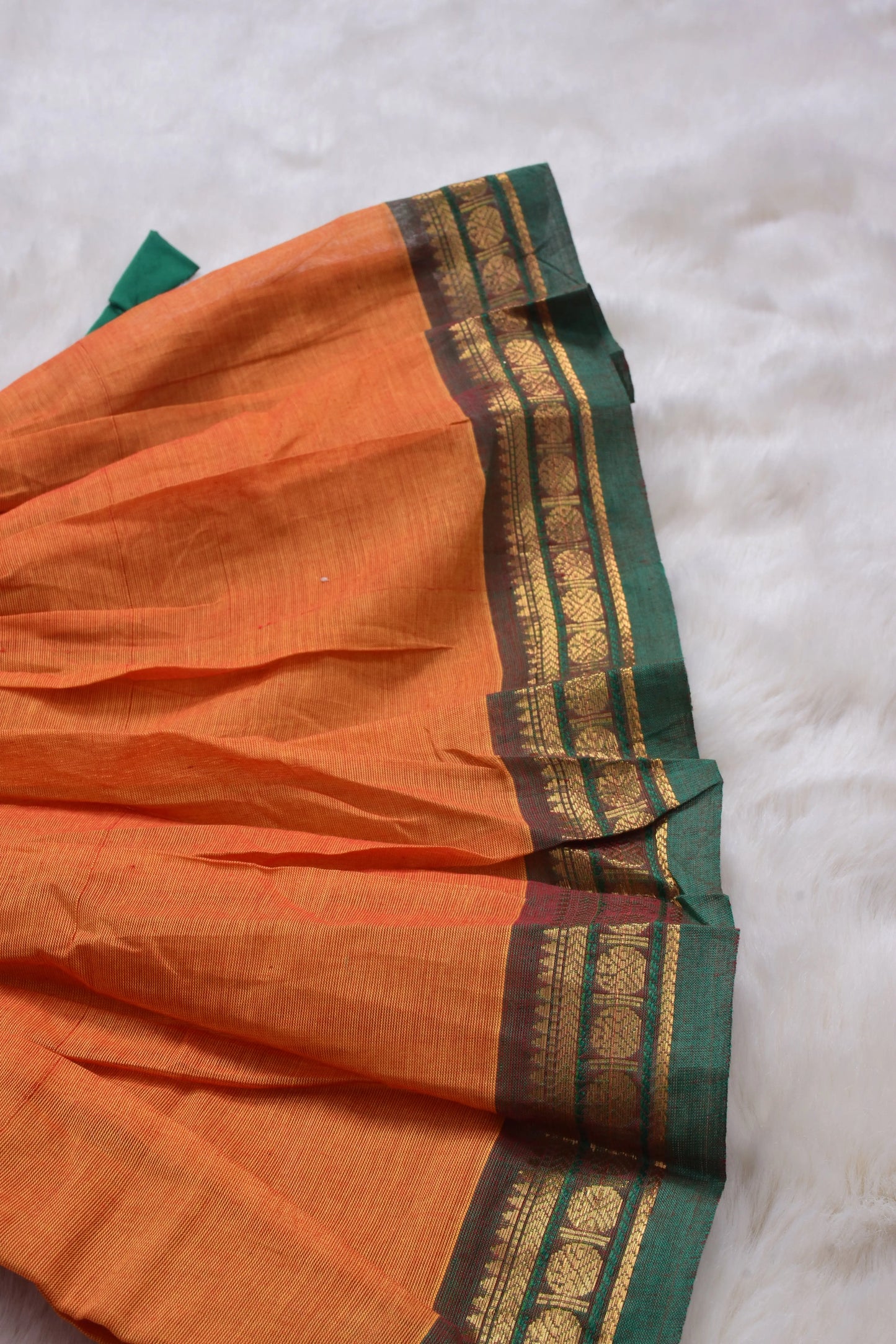 Jungle green with Kesari Orange (Vintage Collar) - Kanchi Cotton Silk South Indian Ethnic Frock for Baby Girl