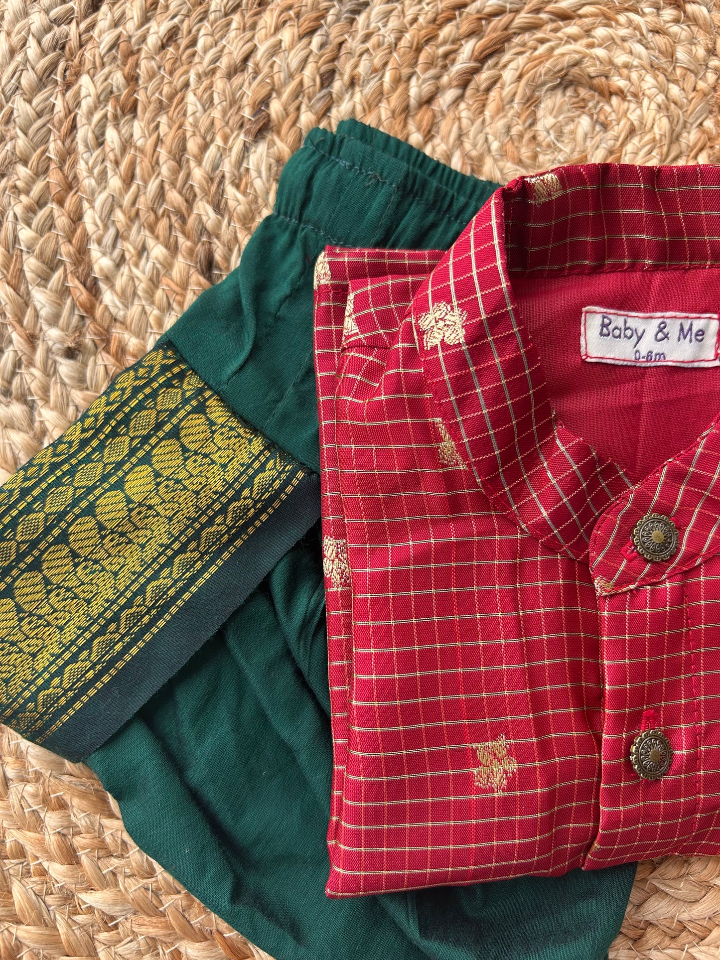 Reshme Chowka and green Kurta Dhoti for baby boy - Festive Collection