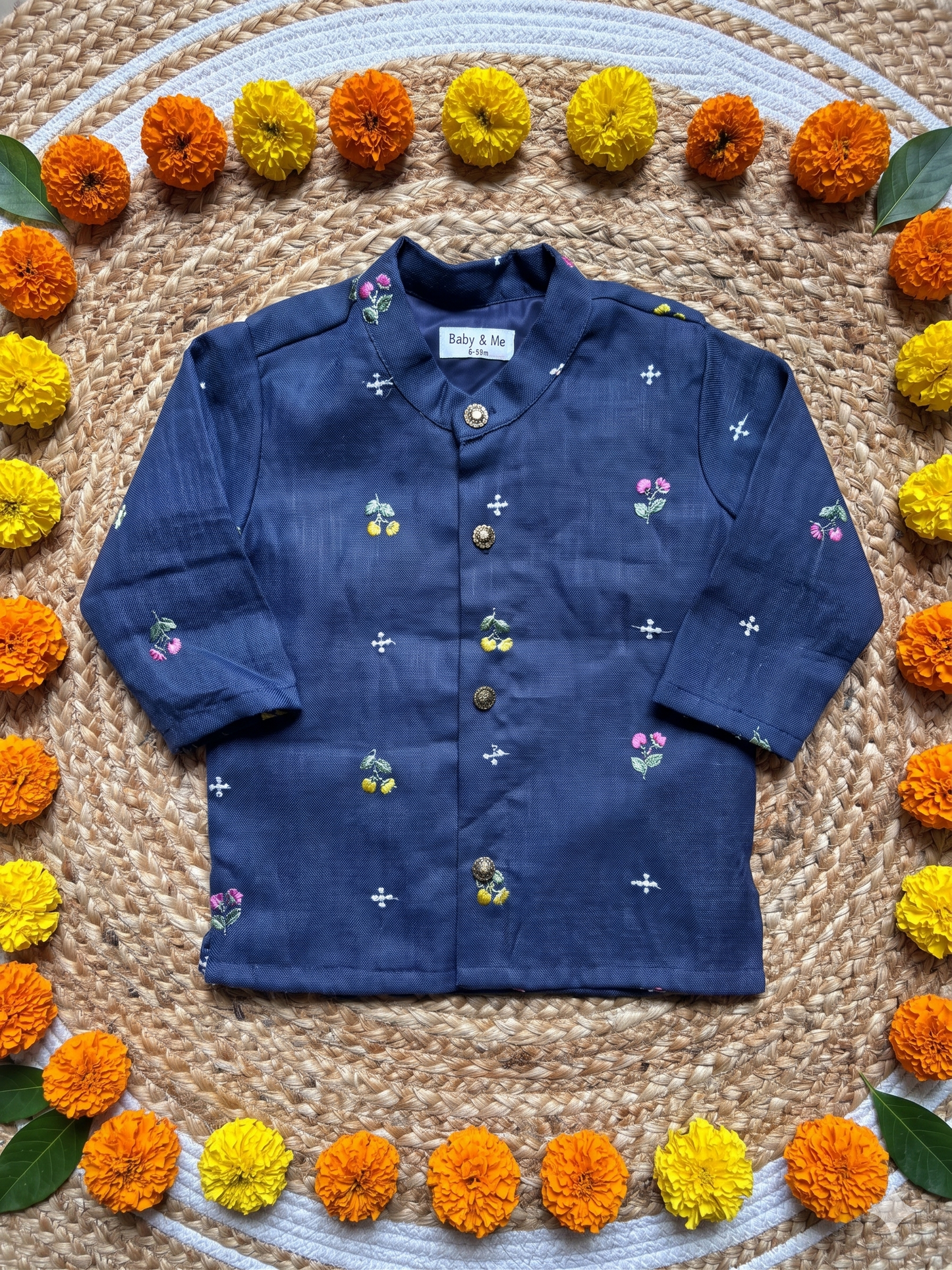 Navy blue Linen Kurta for baby boy ethnic top wear