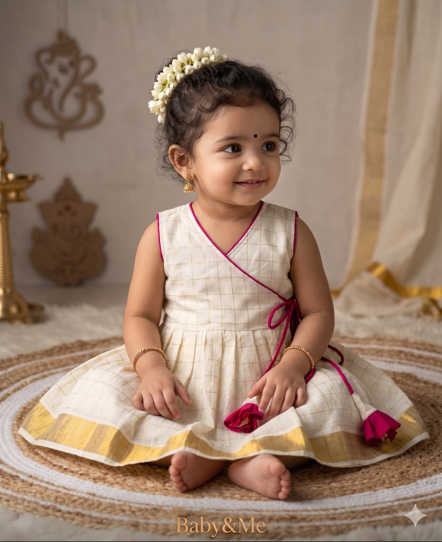 south indian dress for ladies White Checked frock ethnic wear baby girl – Baby&Me formal long dress