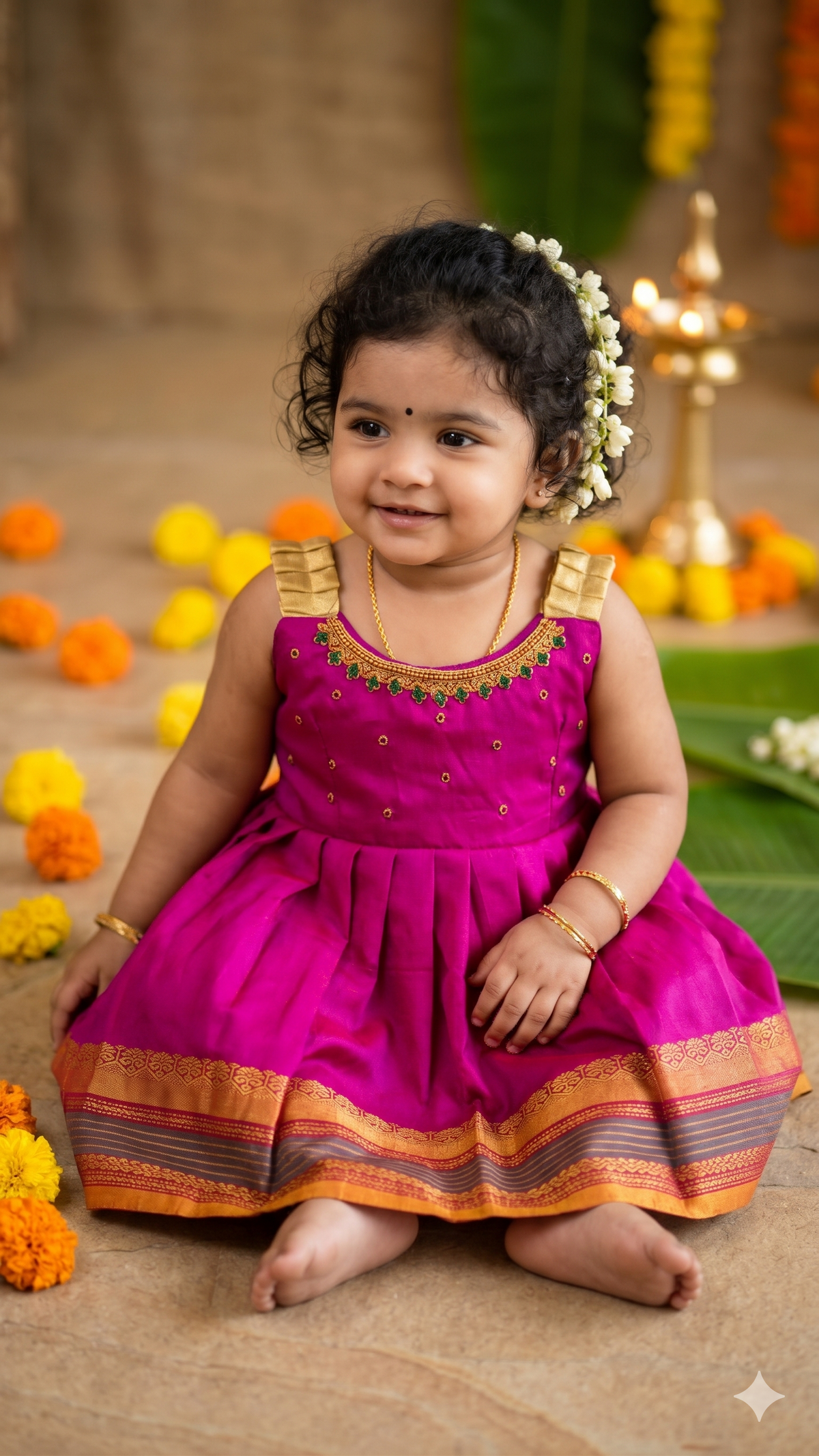 Pink neck Embroidery sleeveless Ethnic Wear for Baby Girl – Traditional frock for Baby Girl