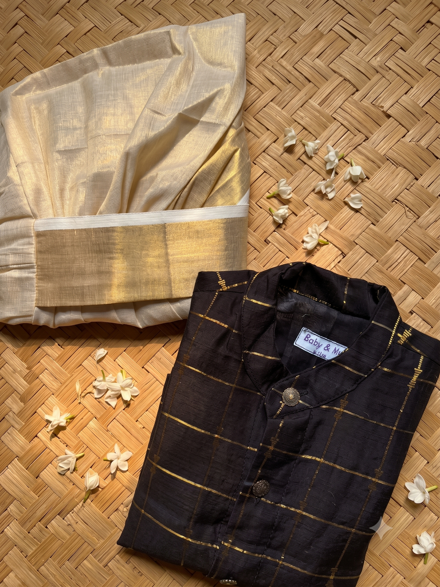 Black checks kurta and Gold Dhoti for Boys – Traditional Ethnic Wear for Baby Boy