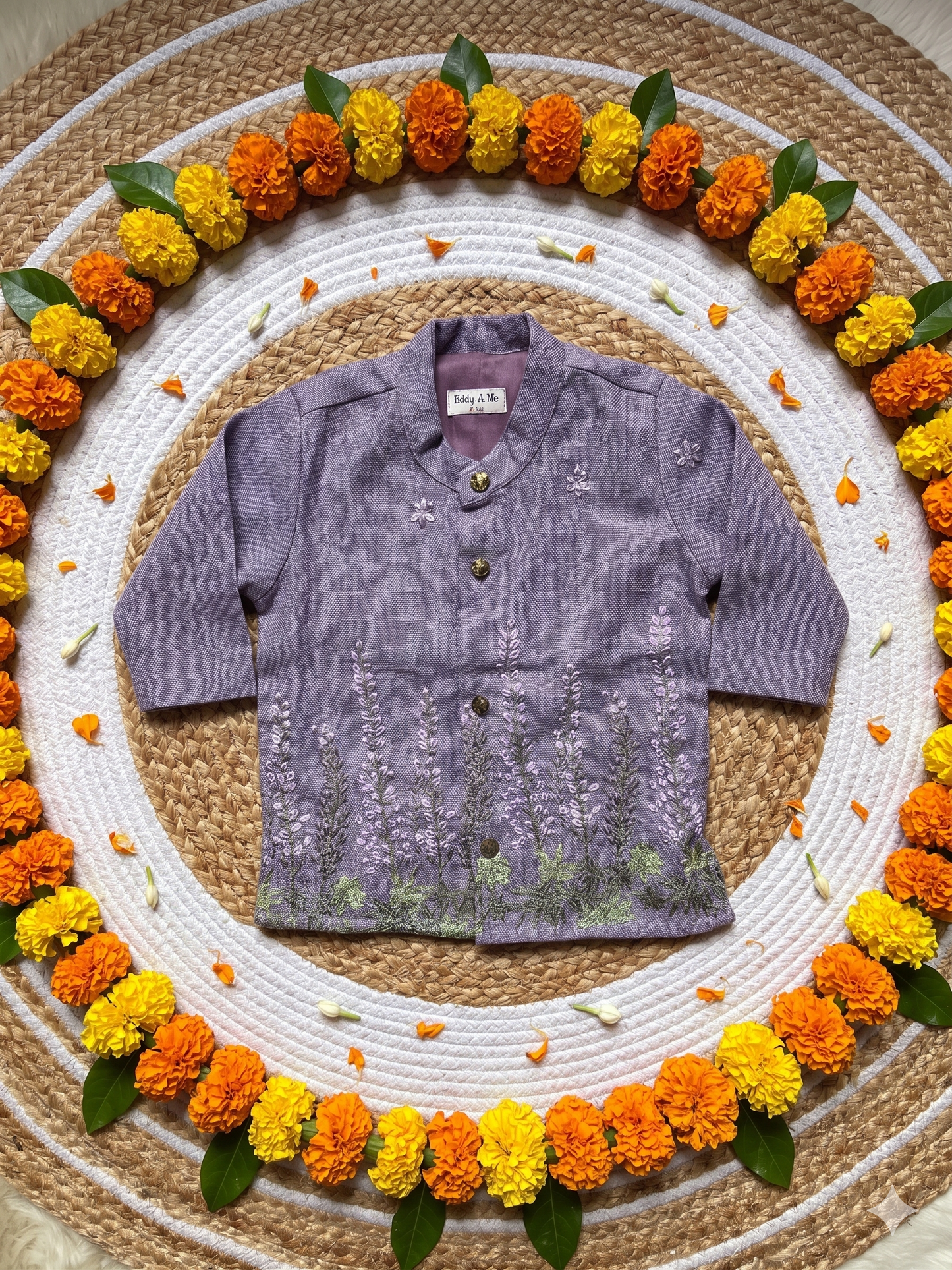 purple flower linen Kurta for baby boy ethnic top wear